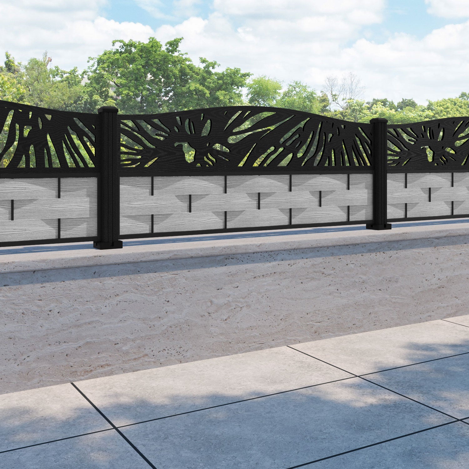 Ripple Poppy Curved Top Fence Panel - Light Grey - with our composite posts