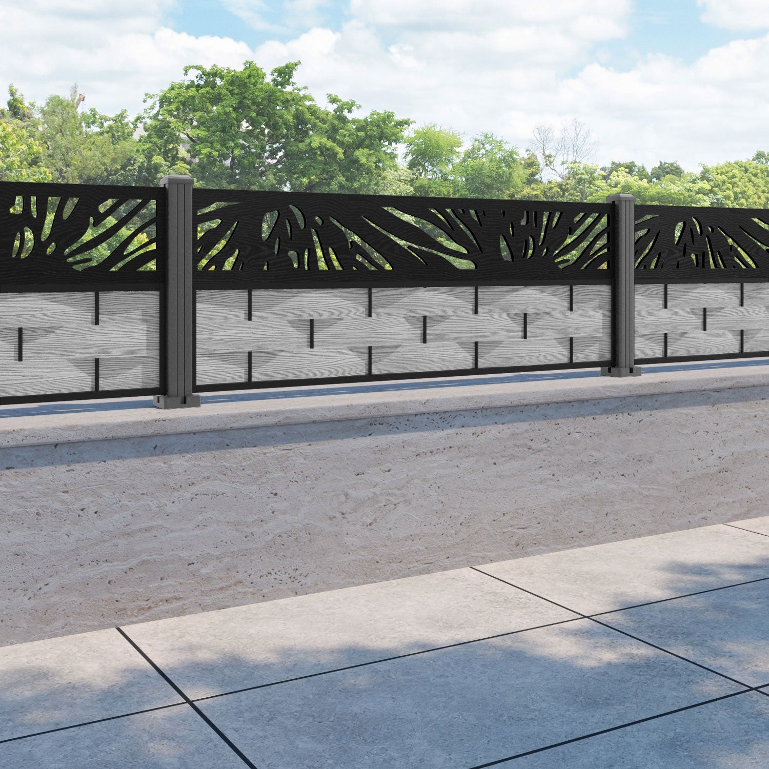 Ripple Poppy Fence Panel - Light Grey - with our aluminium posts