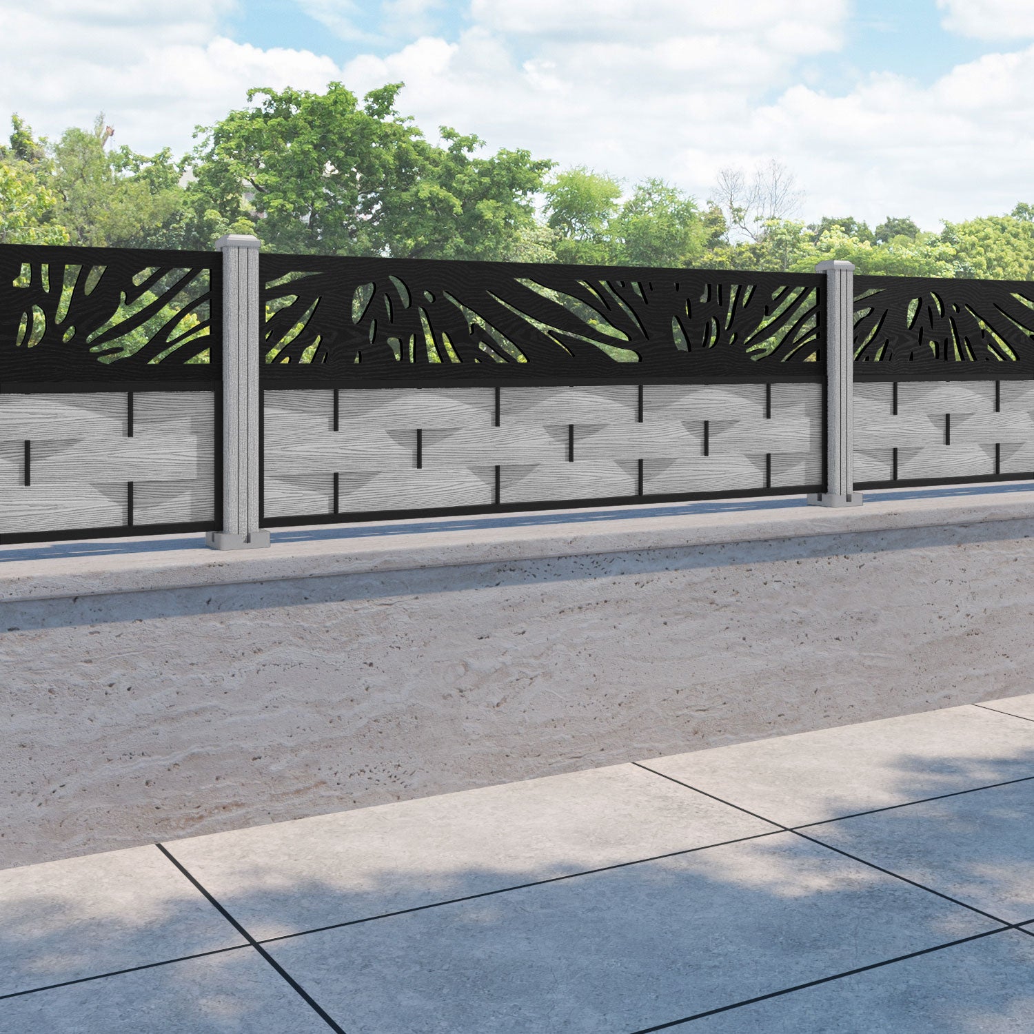 Ripple Poppy Fence Panel - Light Grey - with our composite posts