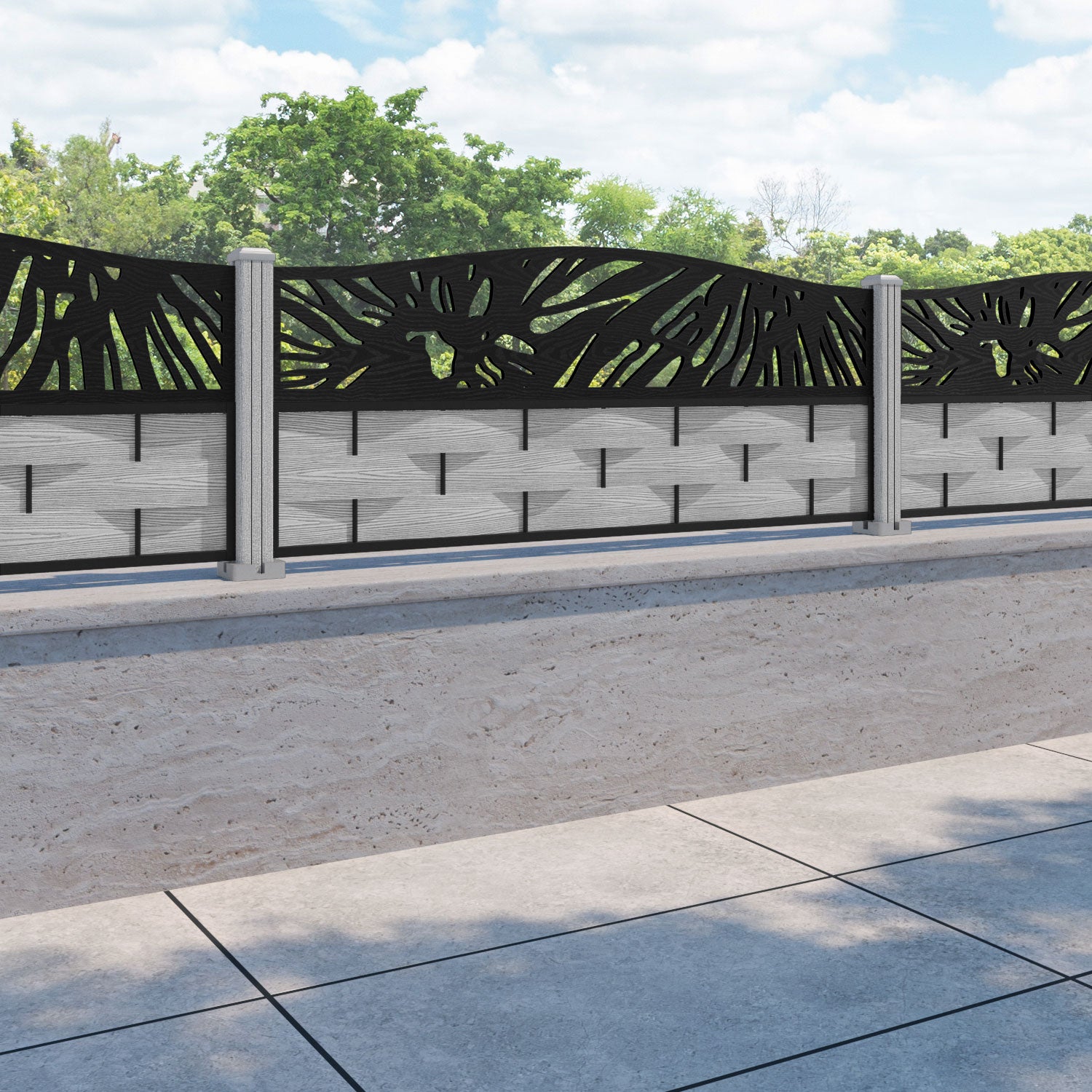 Ripple Poppy Curved Top Fence Panel - Light Grey - with our composite posts