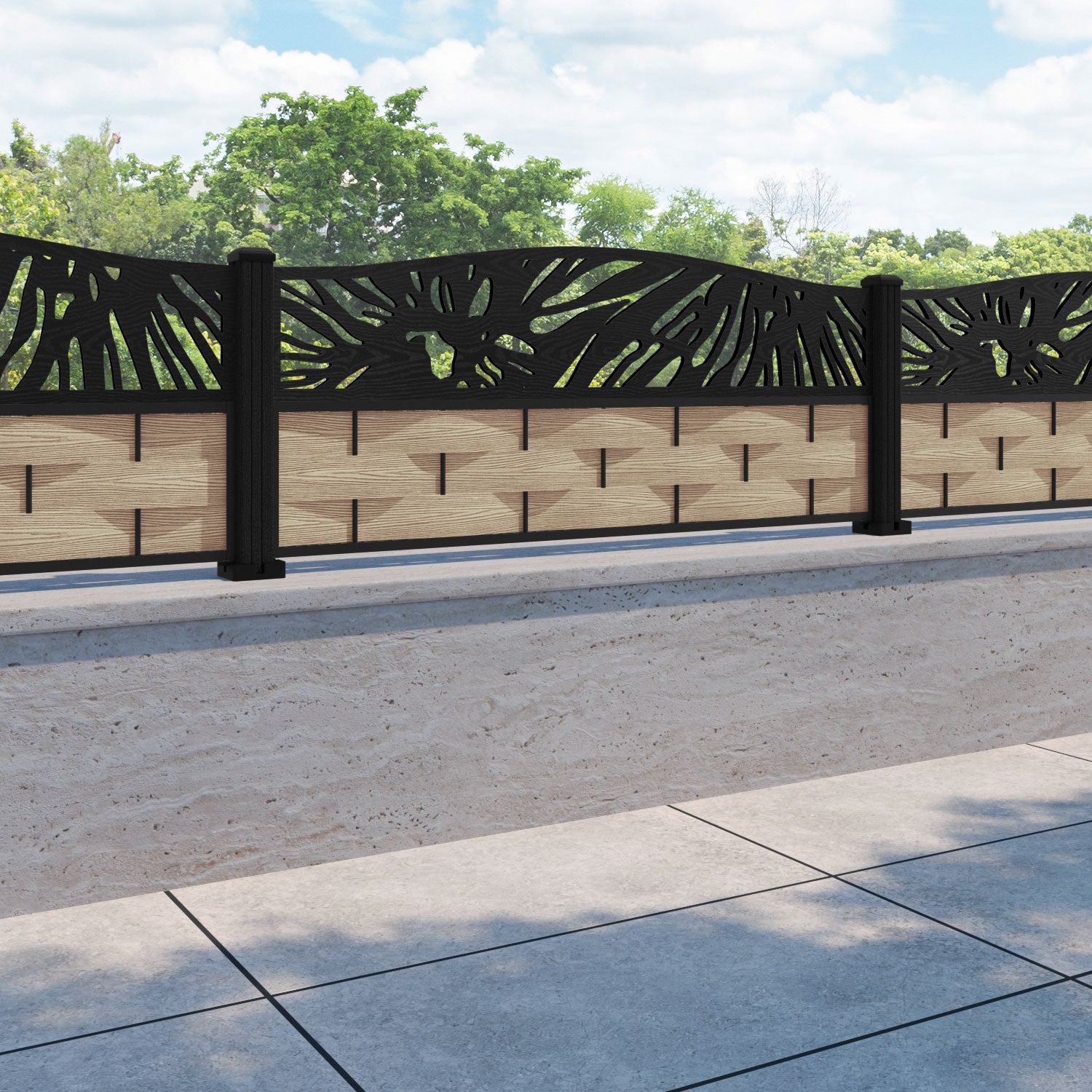 Ripple Poppy Curved Top Fence Panel - Light Oak - with our composite posts