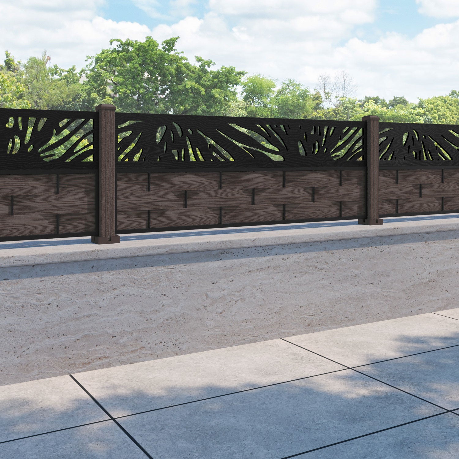 Ripple Poppy Fence Panel - Mid Brown - with our composite posts