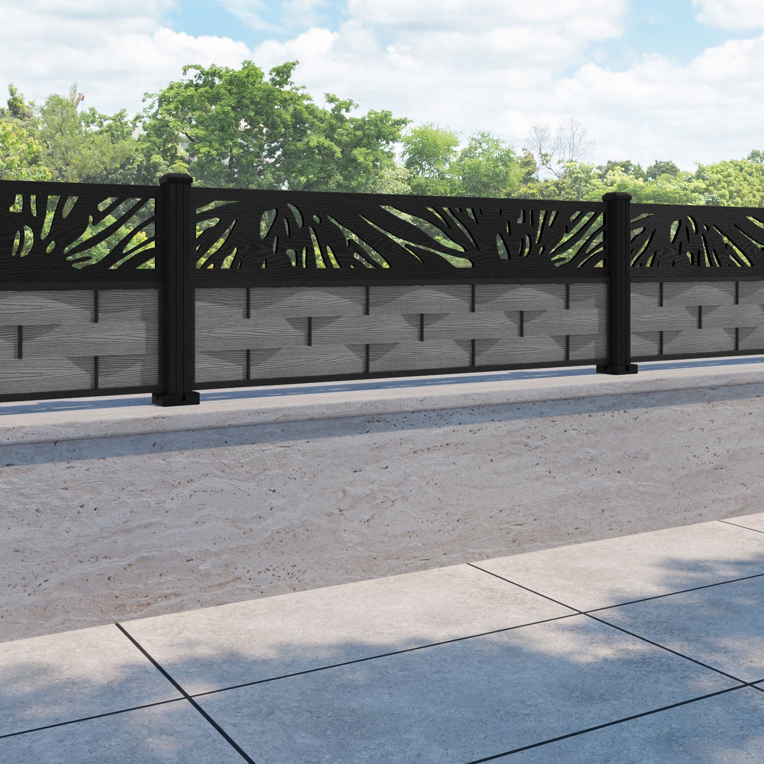 Ripple Poppy Fence Panel - Mid Grey - with our composite posts