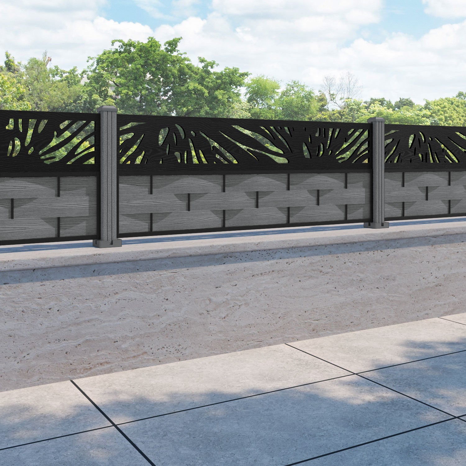 Ripple Poppy Fence Panel - Mid Grey - with our composite posts