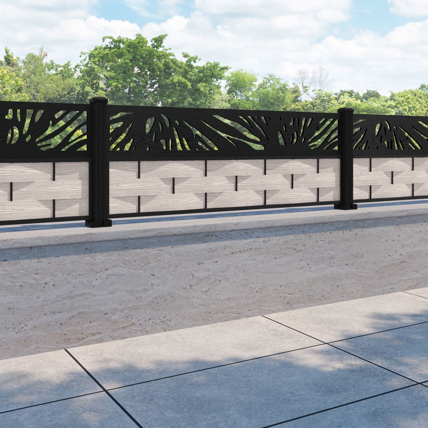 Ripple Poppy Fence Panel - Mid Stone - with our composite posts