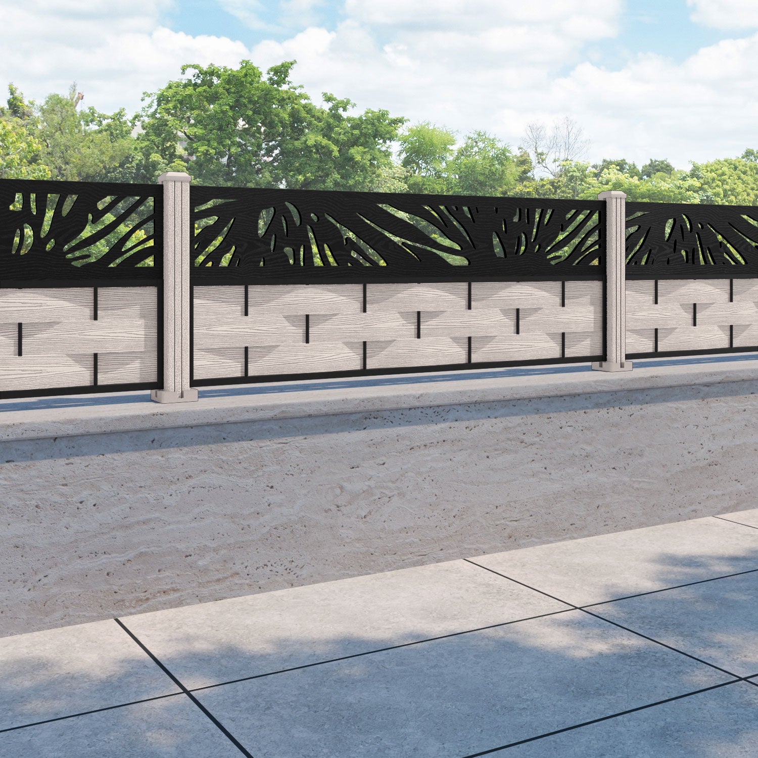 Ripple Poppy Fence Panel - Mid Stone - with our composite posts