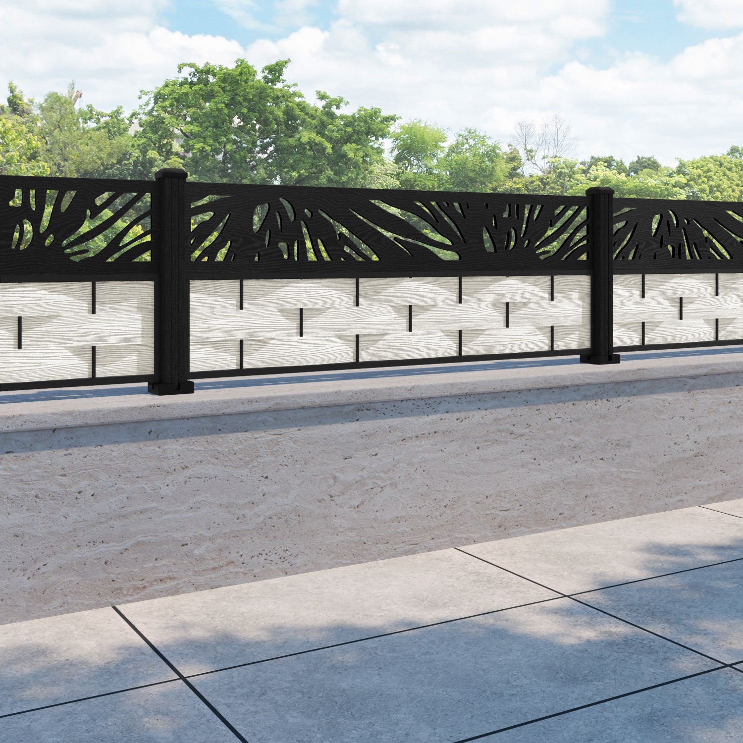 Ripple Poppy Fence Panel - Light Stone - with our composite posts