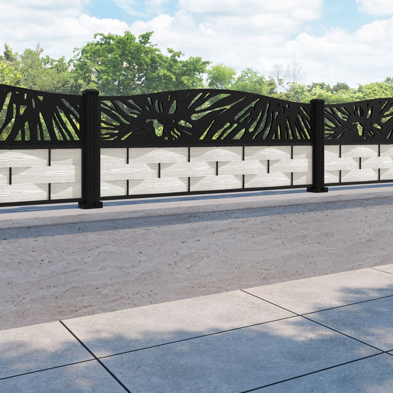 Ripple Poppy Curved Top Fence Panel - Light Stone - with our composite posts