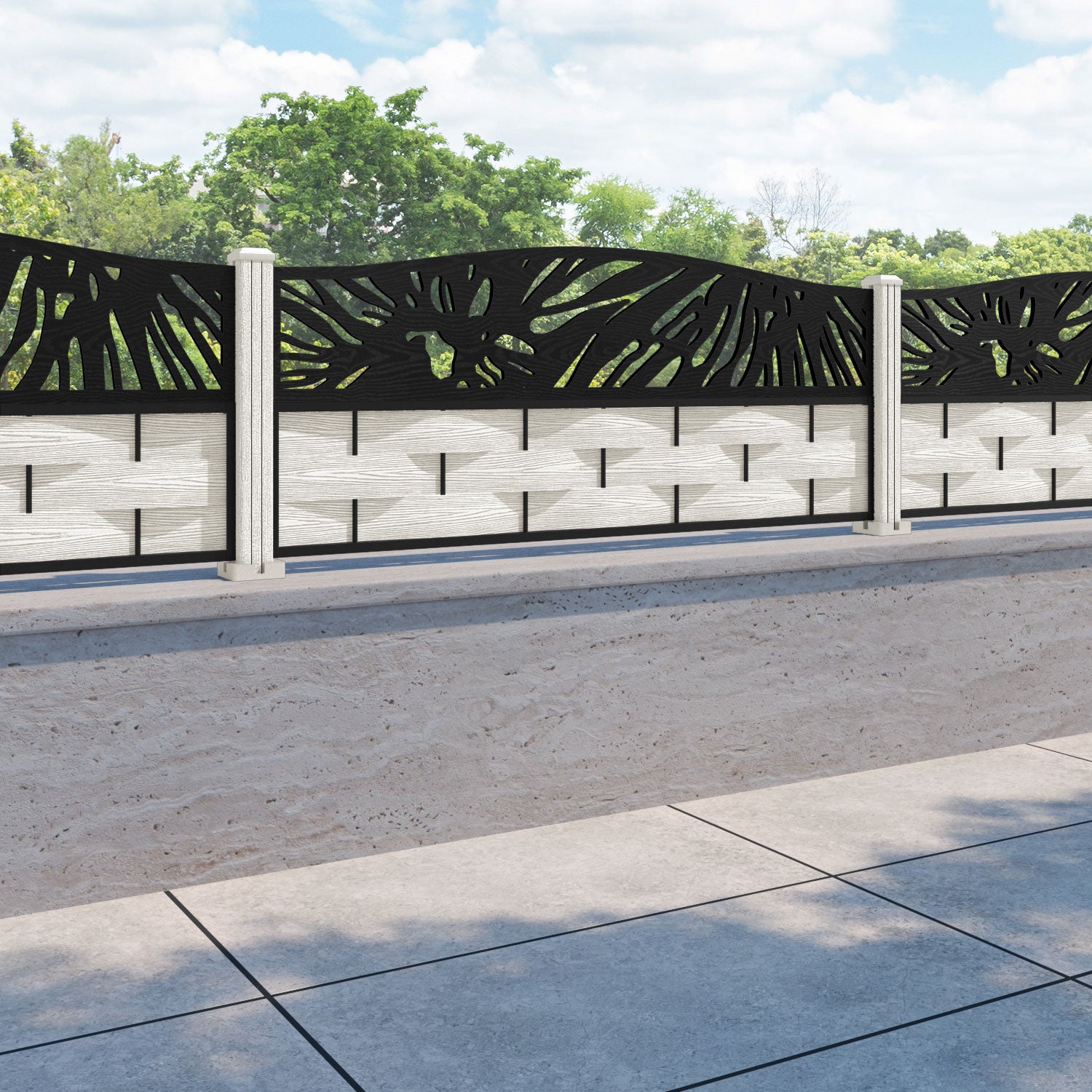 Ripple Poppy Curved Top Fence Panel - Light Stone - with our composite posts