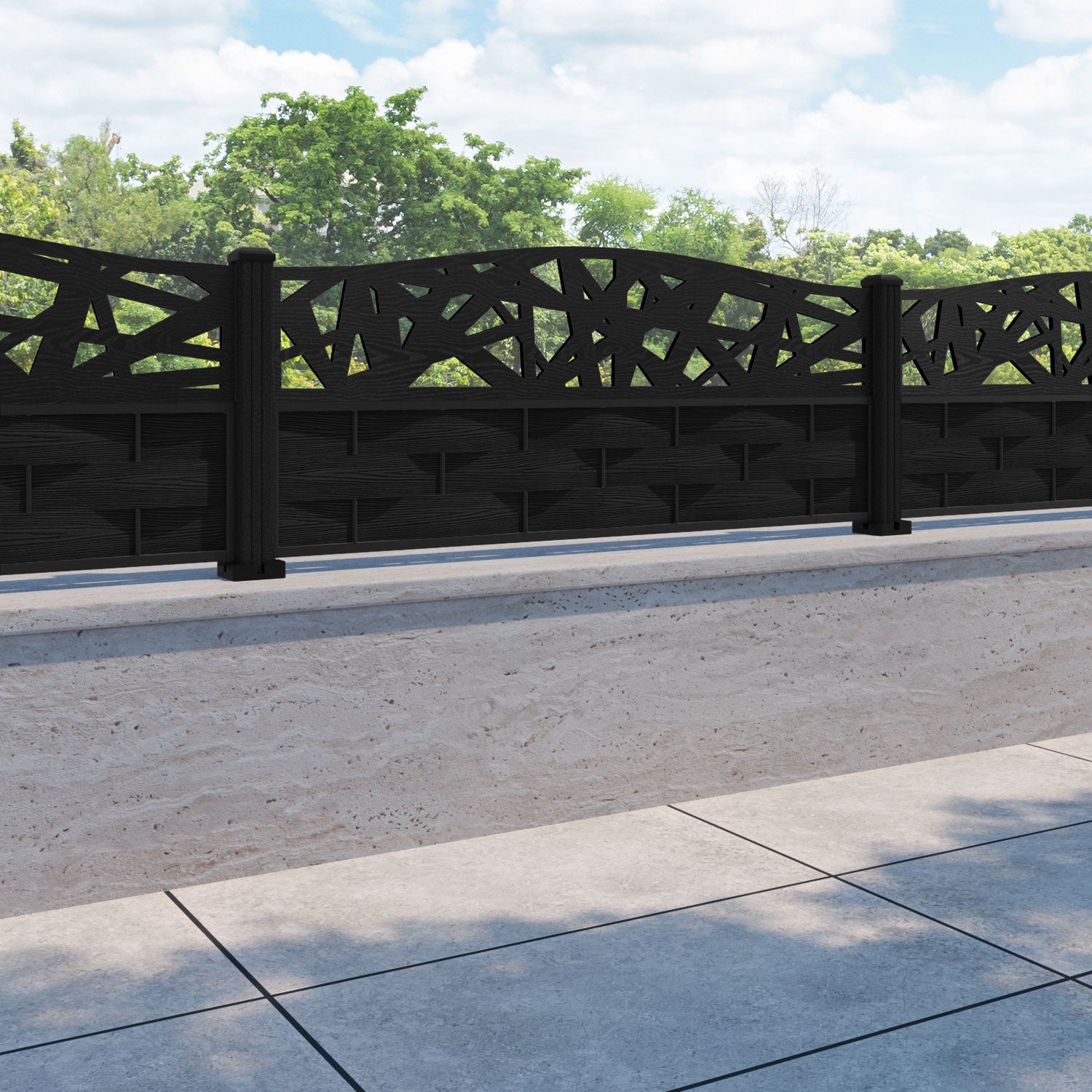 Ripple Prism Curved Top Fence Panel - Black - with our composite posts