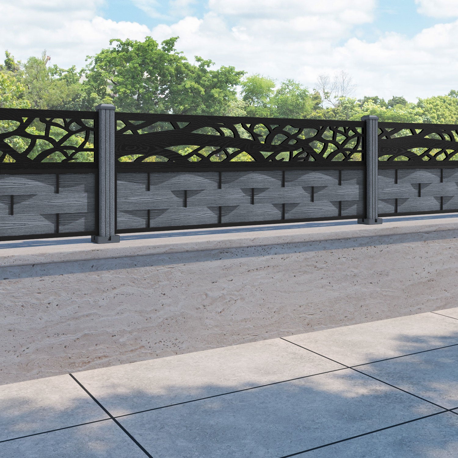 Ripple Twilight Fence Panel - Anthracite - with our composite posts