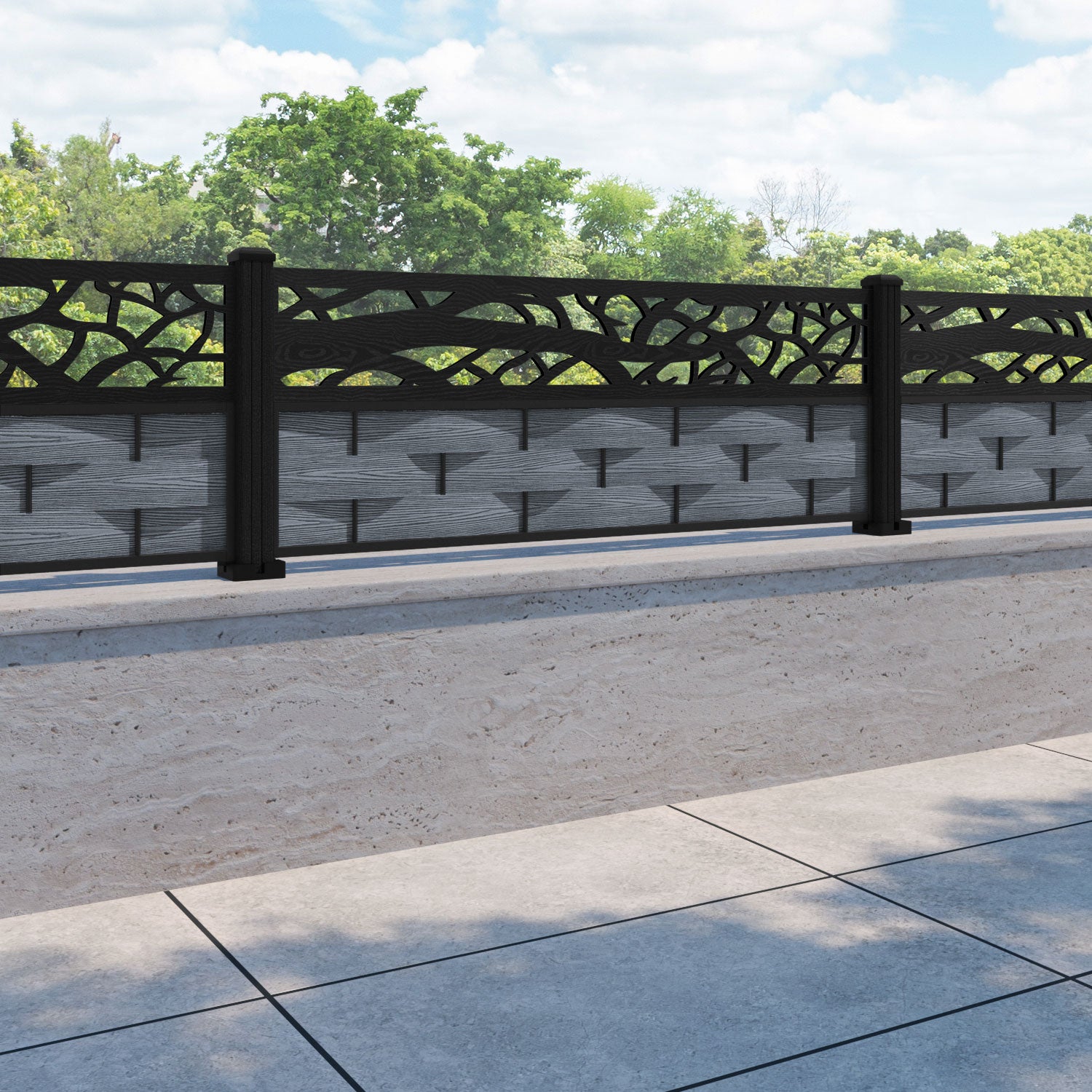 Ripple Twilight Fence Panel - Anthracite - with our composite posts