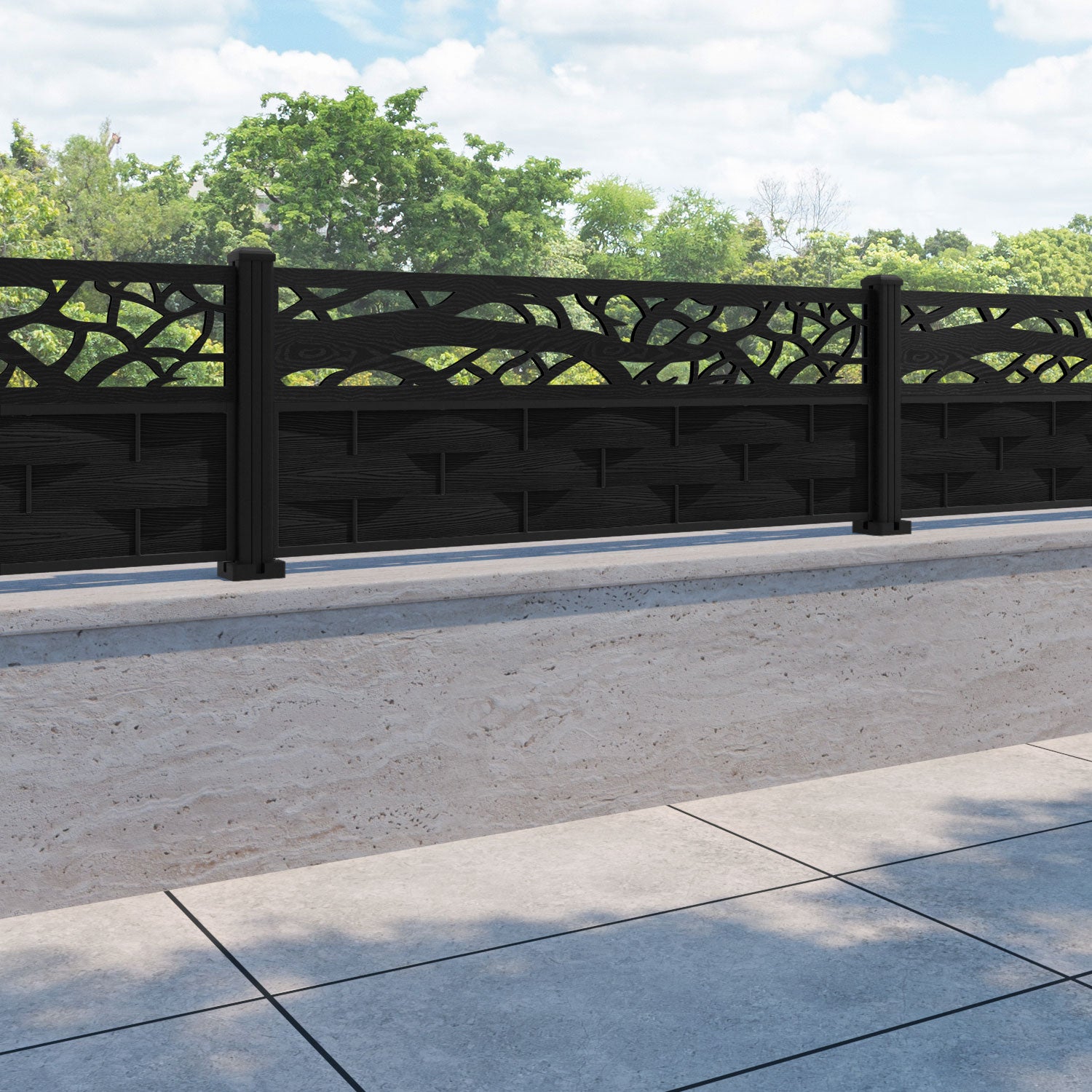 Ripple Twilight Fence Panel - Black - with our aluminium posts