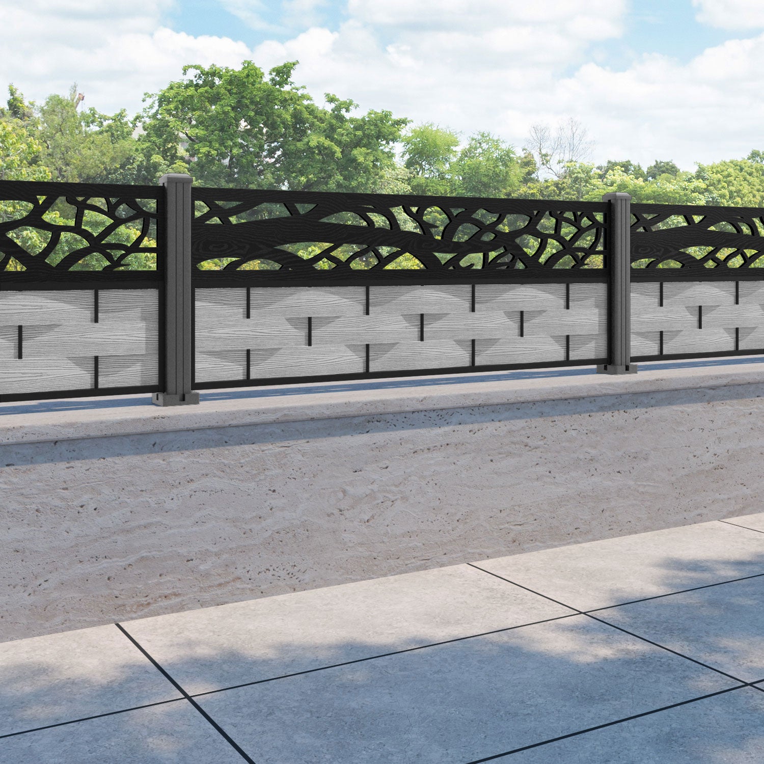 Ripple Twilight Fence Panel - Light Grey - with our aluminium posts