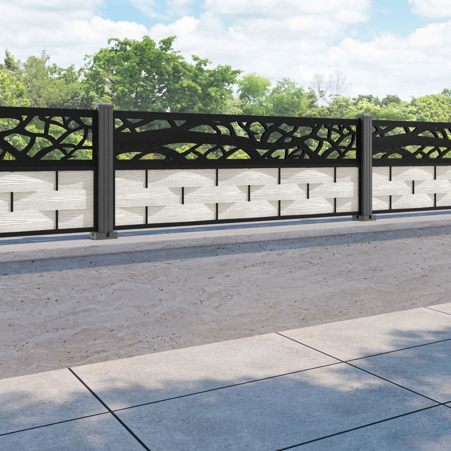 Ripple Twilight Fence Panel - Light Stone - with our aluminium posts