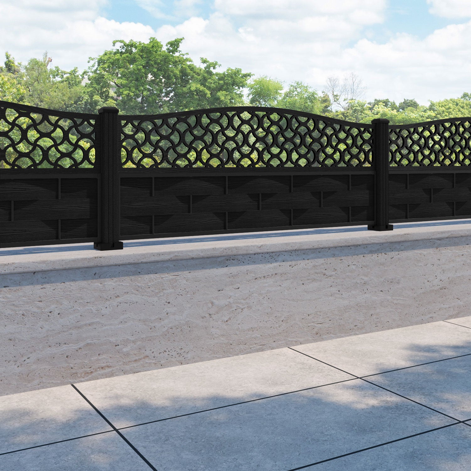 Ripple Vida Curved Top Fence Panel - Black - with our composite posts