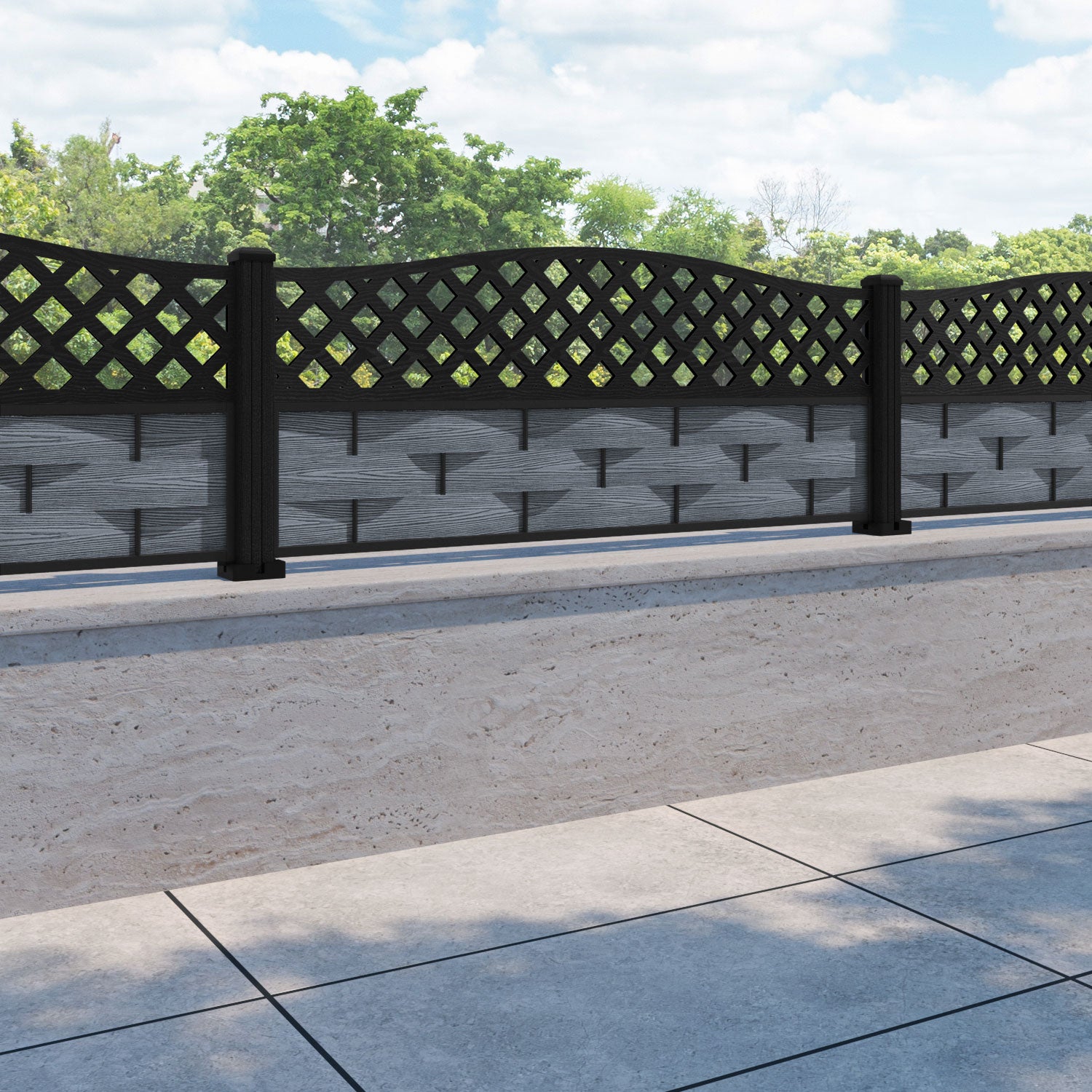 Ripple High Wave Curved Top Fence Panel - Anthracite - with our composite posts