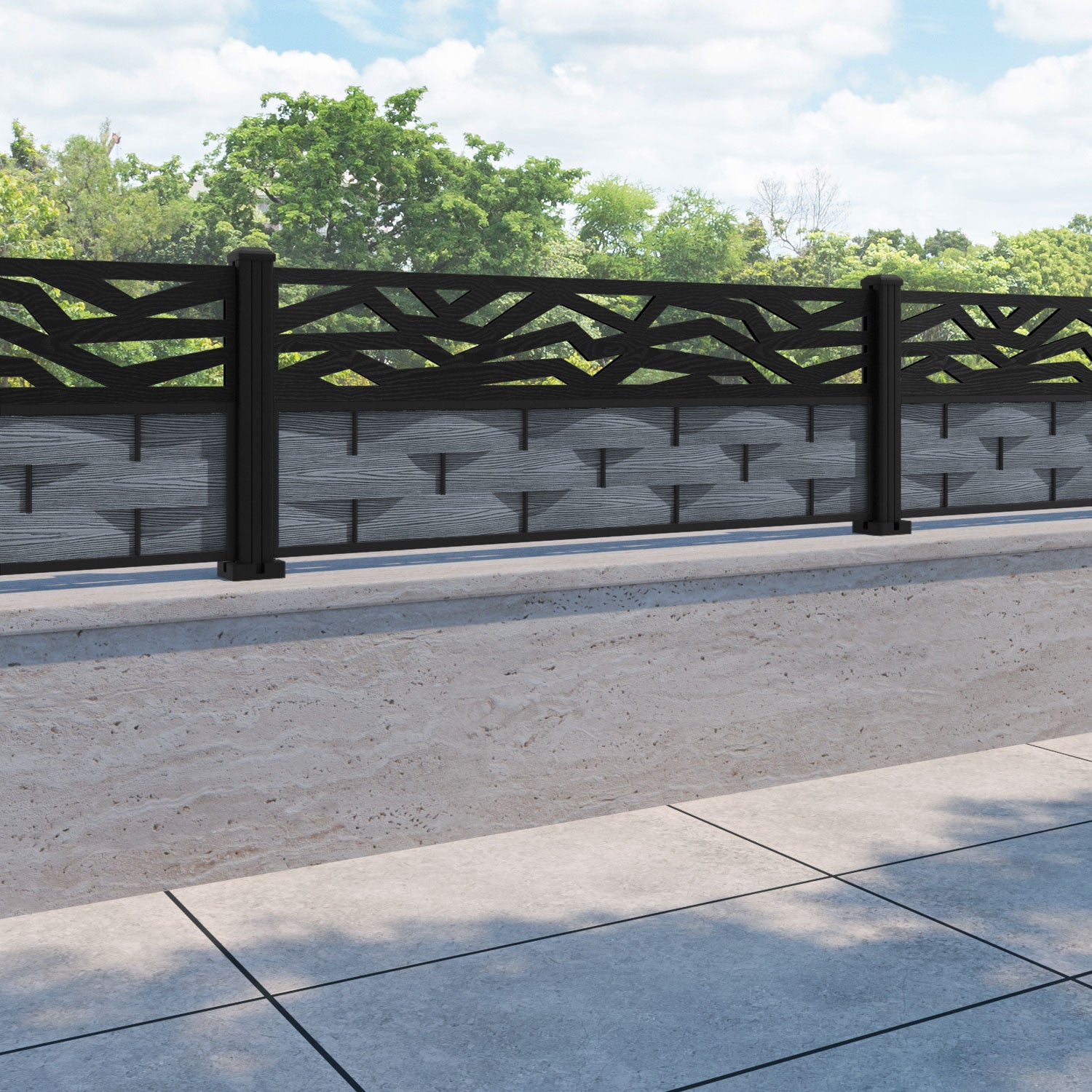 Ripple Zenith Fence Panel - Anthracite - with our aluminium posts