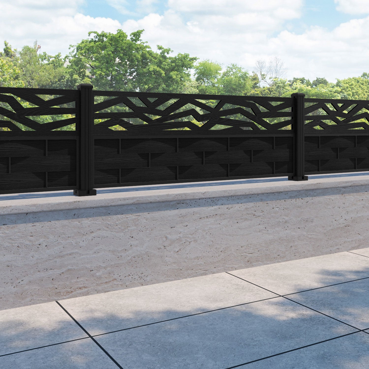 Ripple Zenith Fence Panel - Black - with our aluminium posts