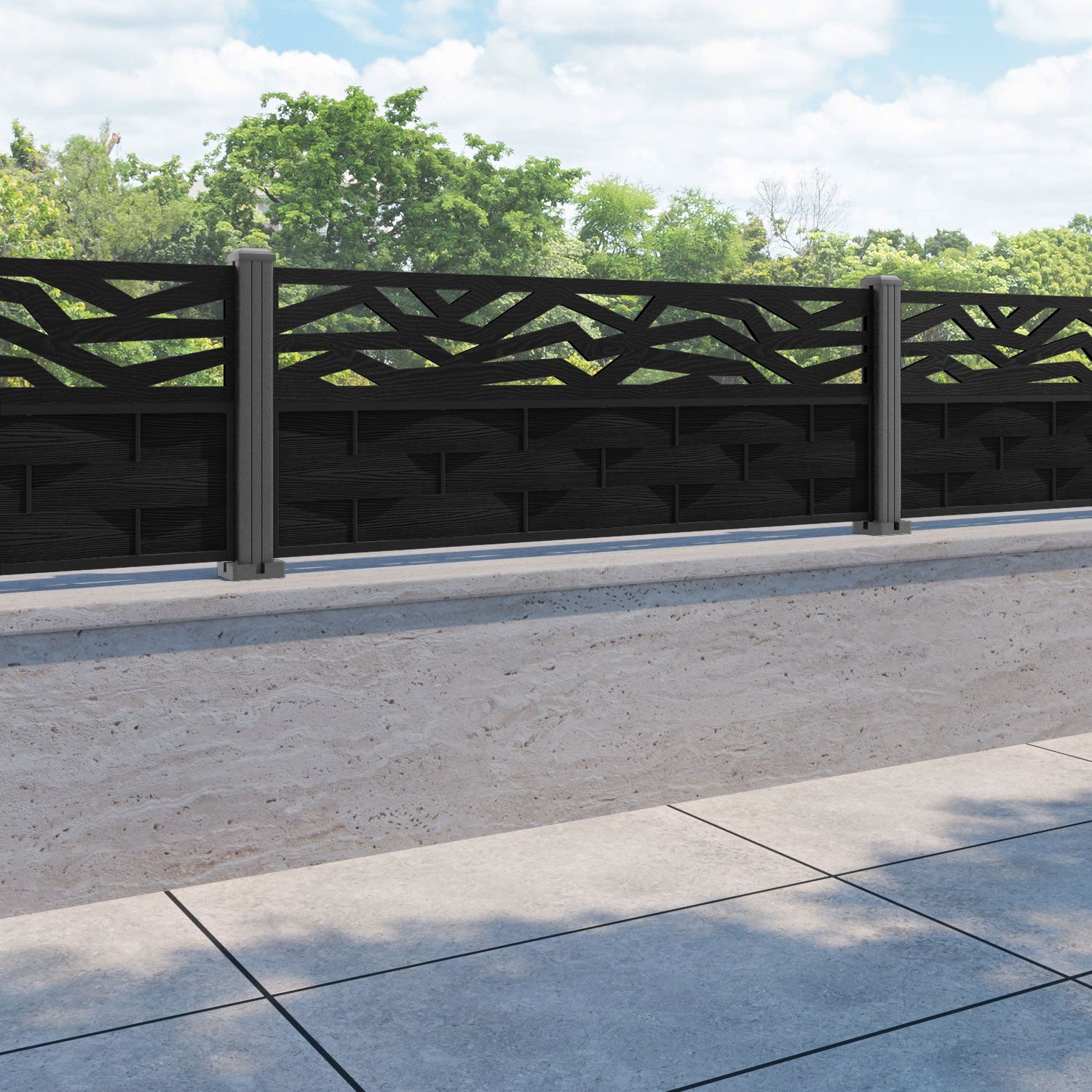 Ripple Zenith Fence Panel - Black - with our aluminium posts