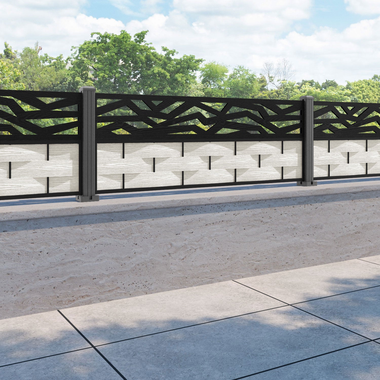 Ripple Zenith Fence Panel - Light Stone - with our aluminium posts