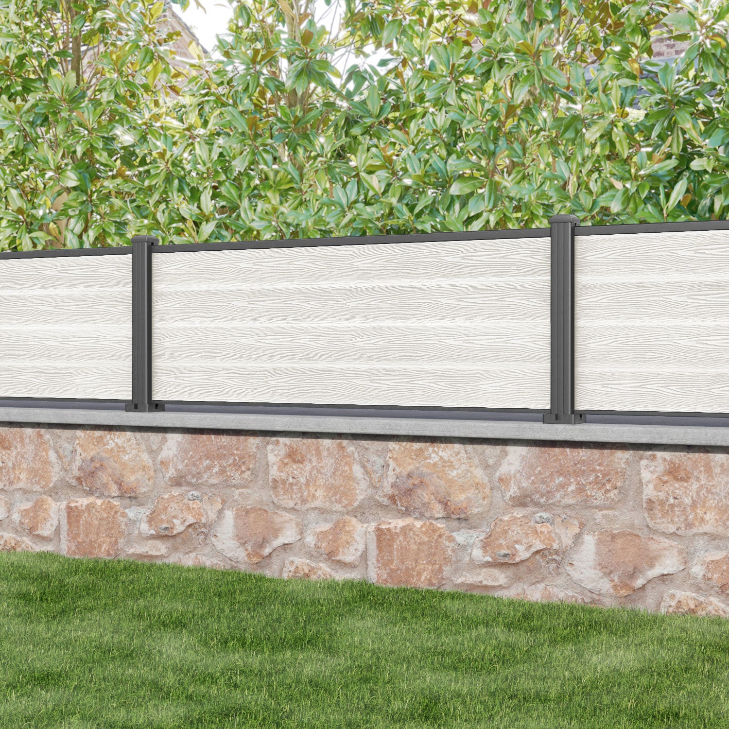 Classic Fence Panel - Light Stone - with our aluminium posts