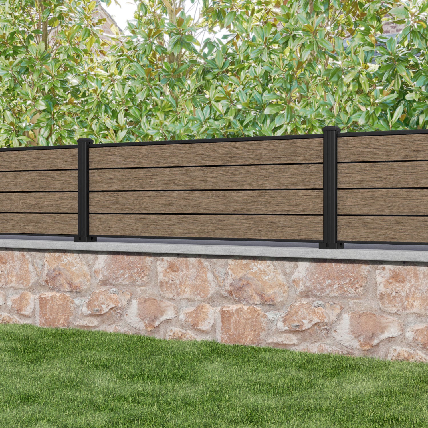 Fusion Fence Panel - Teak - with our aluminium posts