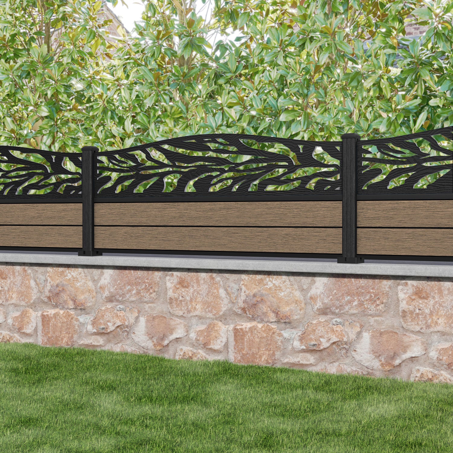 Fusion Malawi Curved Top Fence Panel - Teak - with our composite posts