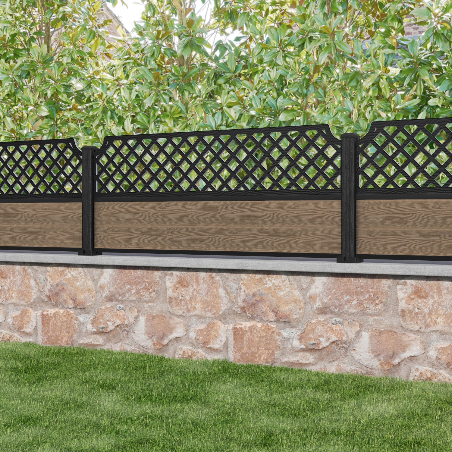 Classic Regal Hive Fence Panel - Teak - with our composite posts