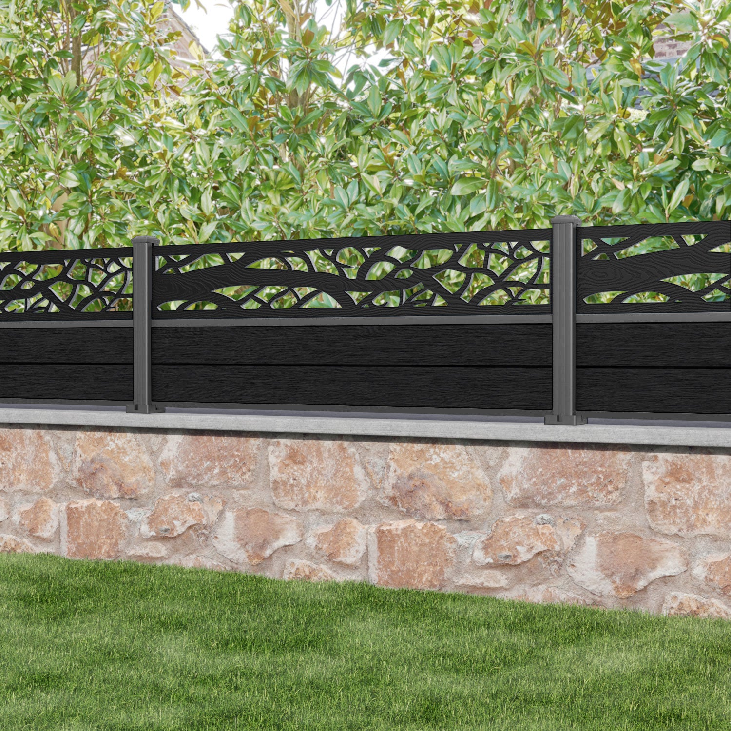 Fusion Twilight Fence Panel - Black - with our aluminium posts