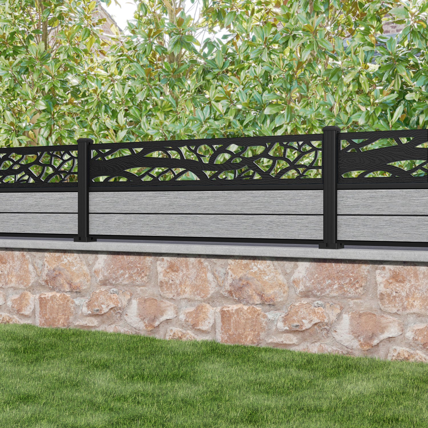 Fusion Twilight Fence Panel - Light Grey - with our aluminium posts