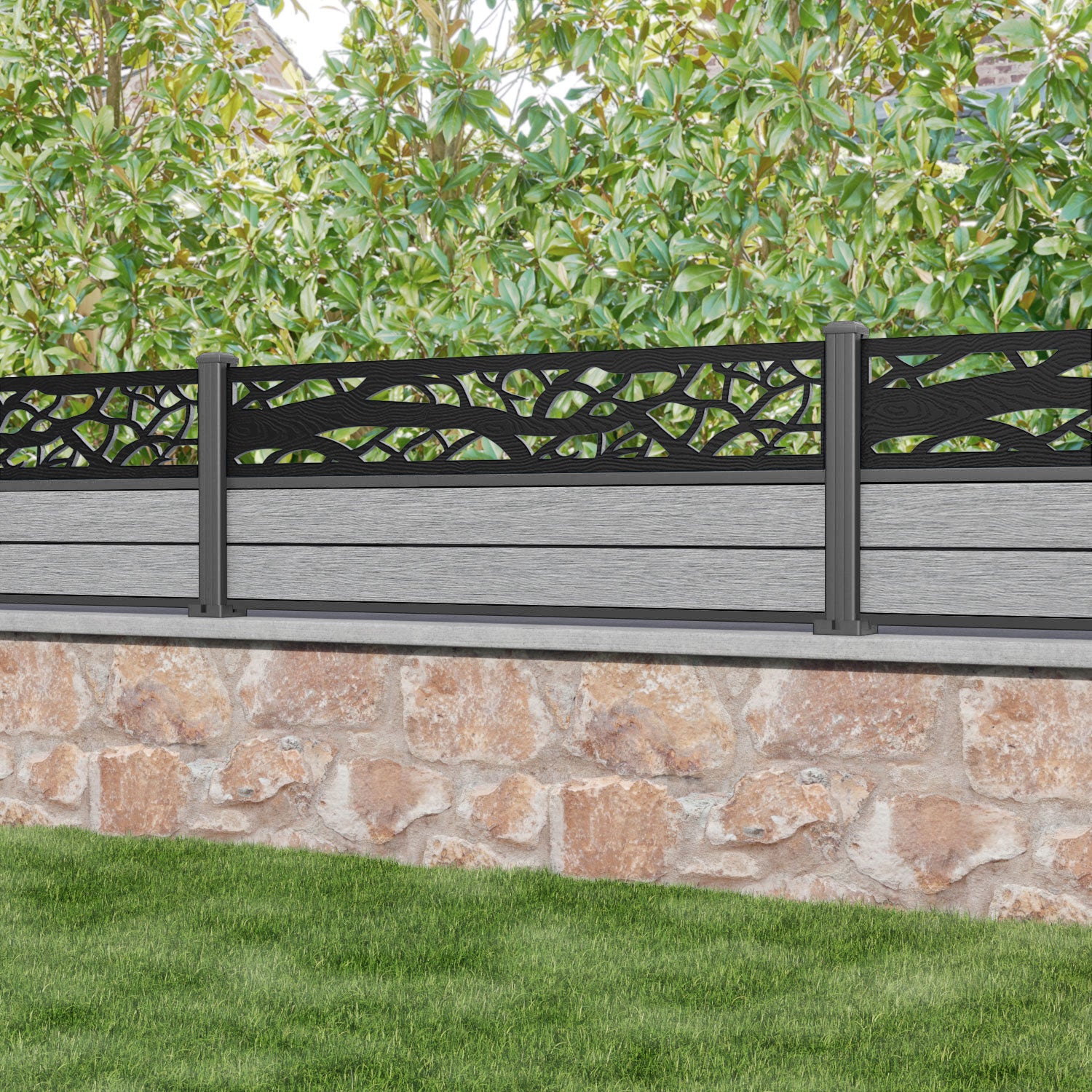 Fusion Twilight Fence Panel - Light Grey - with our aluminium posts