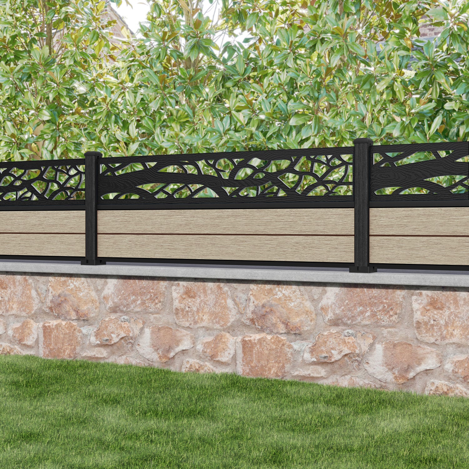 Fusion Twilight Fence Panel - Light Oak - with our composite posts