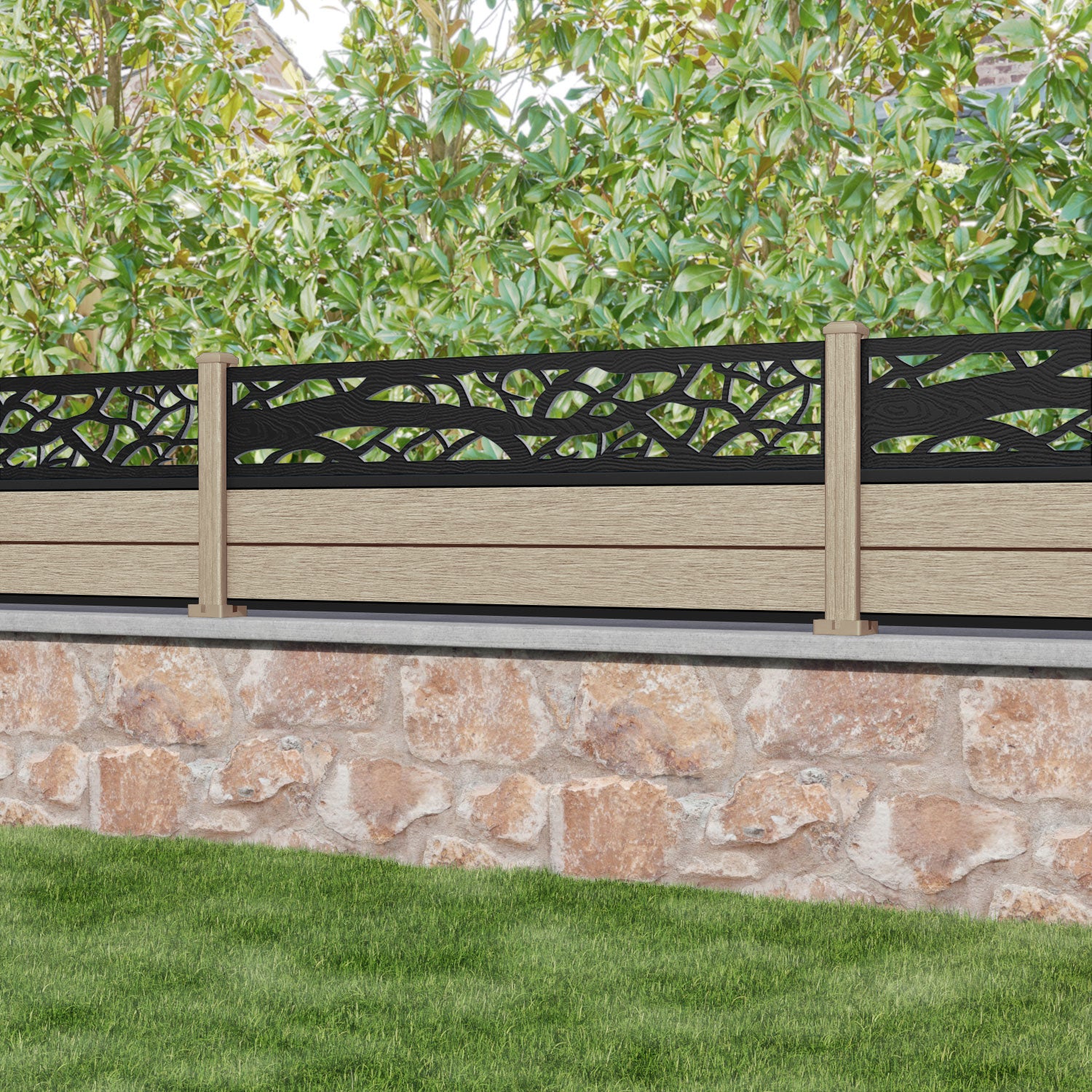 Fusion Twilight Fence Panel - Light Oak - with our composite posts