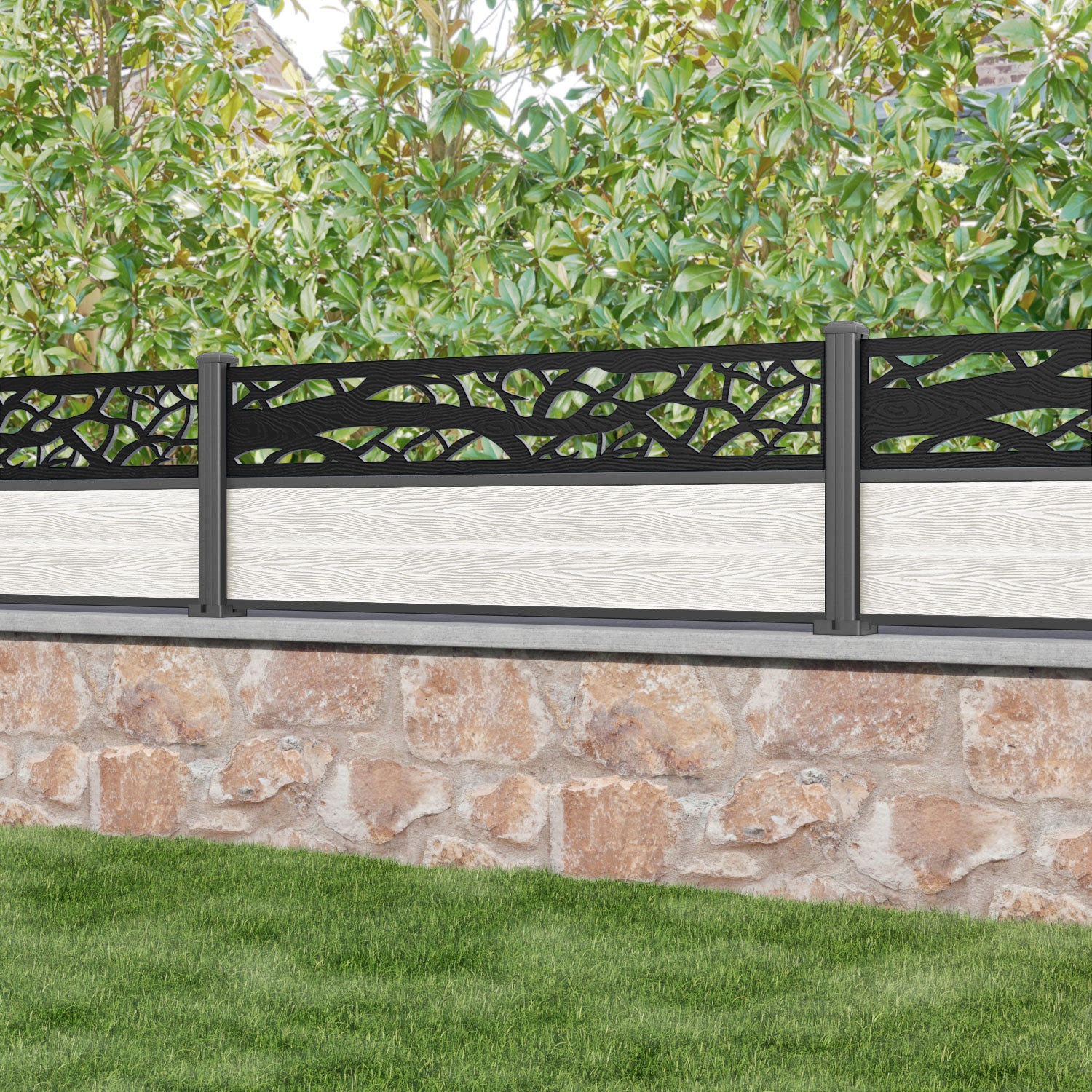 Classic Twilight Fence Panel - Light Stone - with our aluminium posts