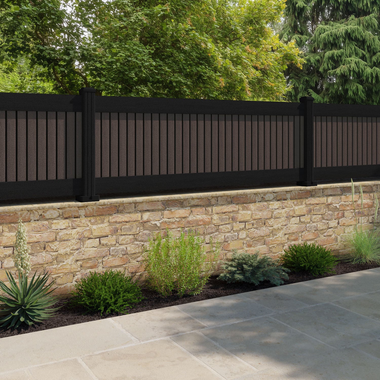 Virtis Fence Panel - Mid Brown - with our aluminium posts