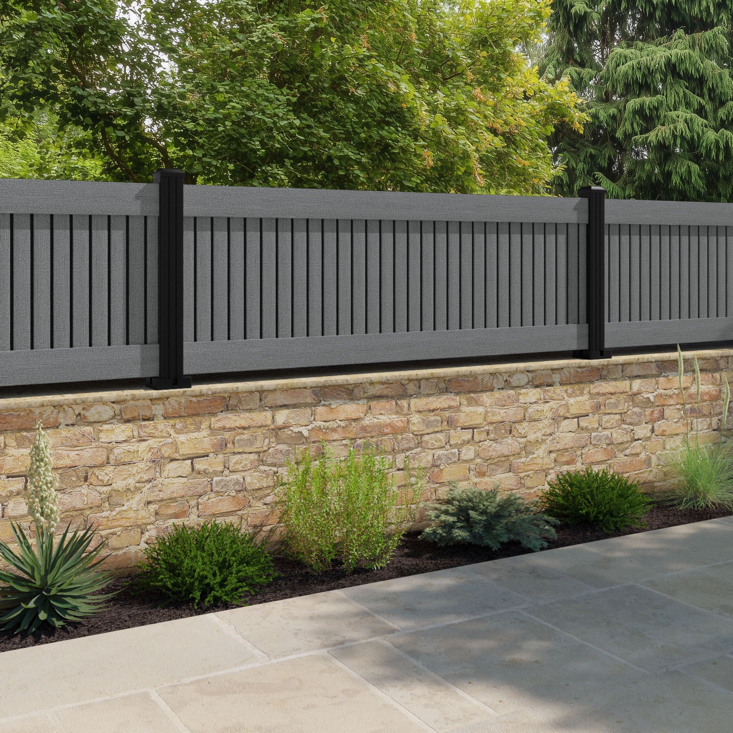 Virtis Fence Panel - Mid Grey - with our composite posts