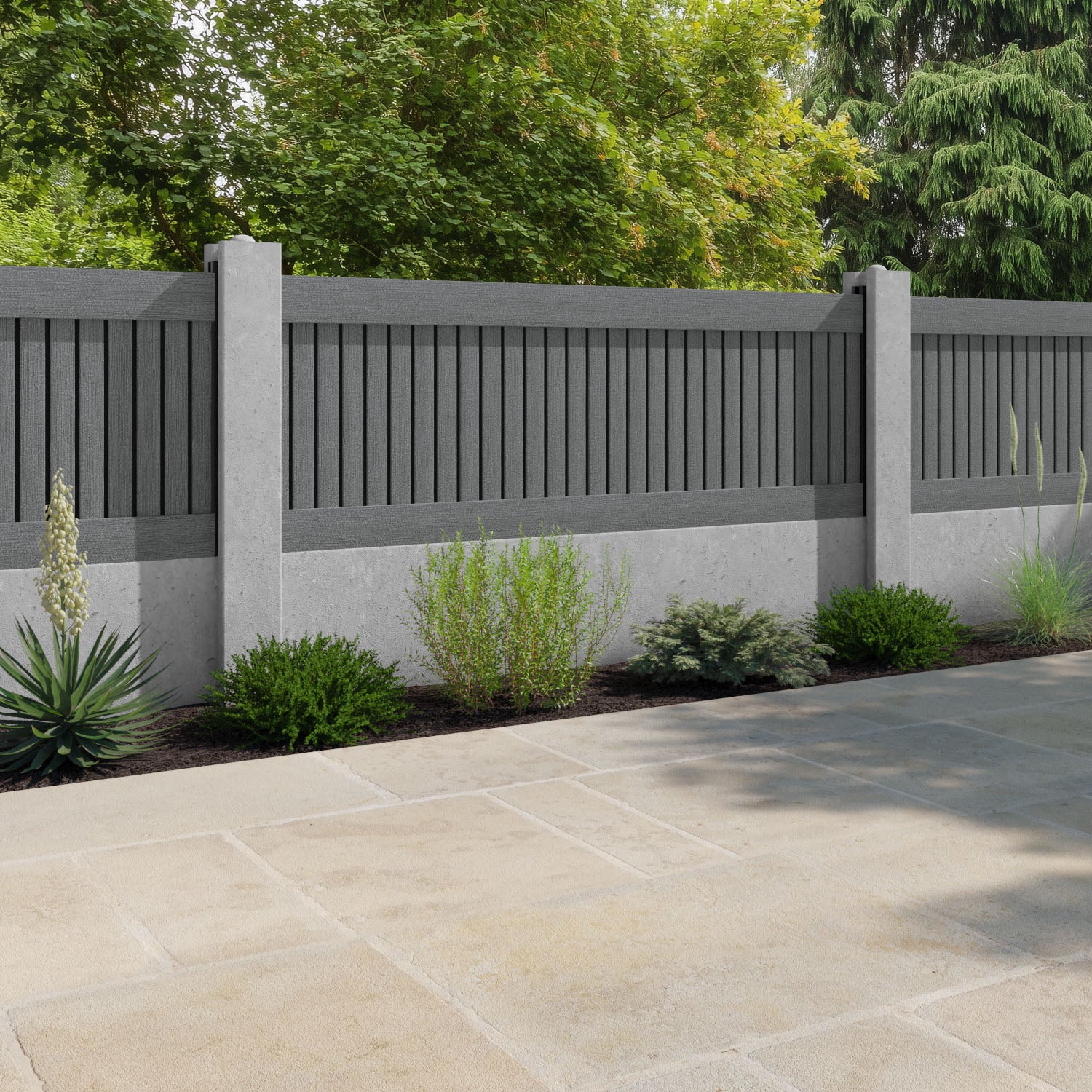 Virtis Fence Panel - Mid Grey - for existing concrete posts
