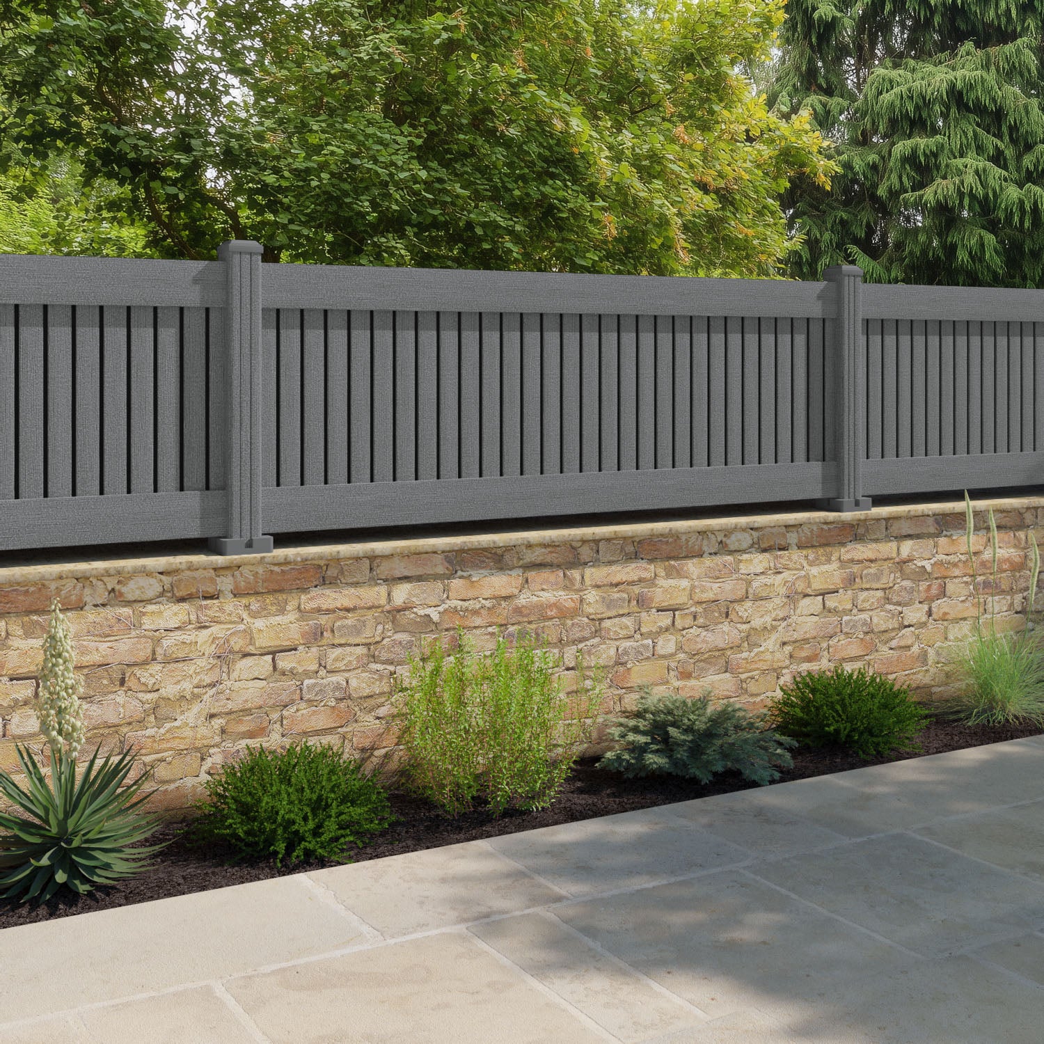 Virtis Fence Panel - Mid Grey - with our composite posts