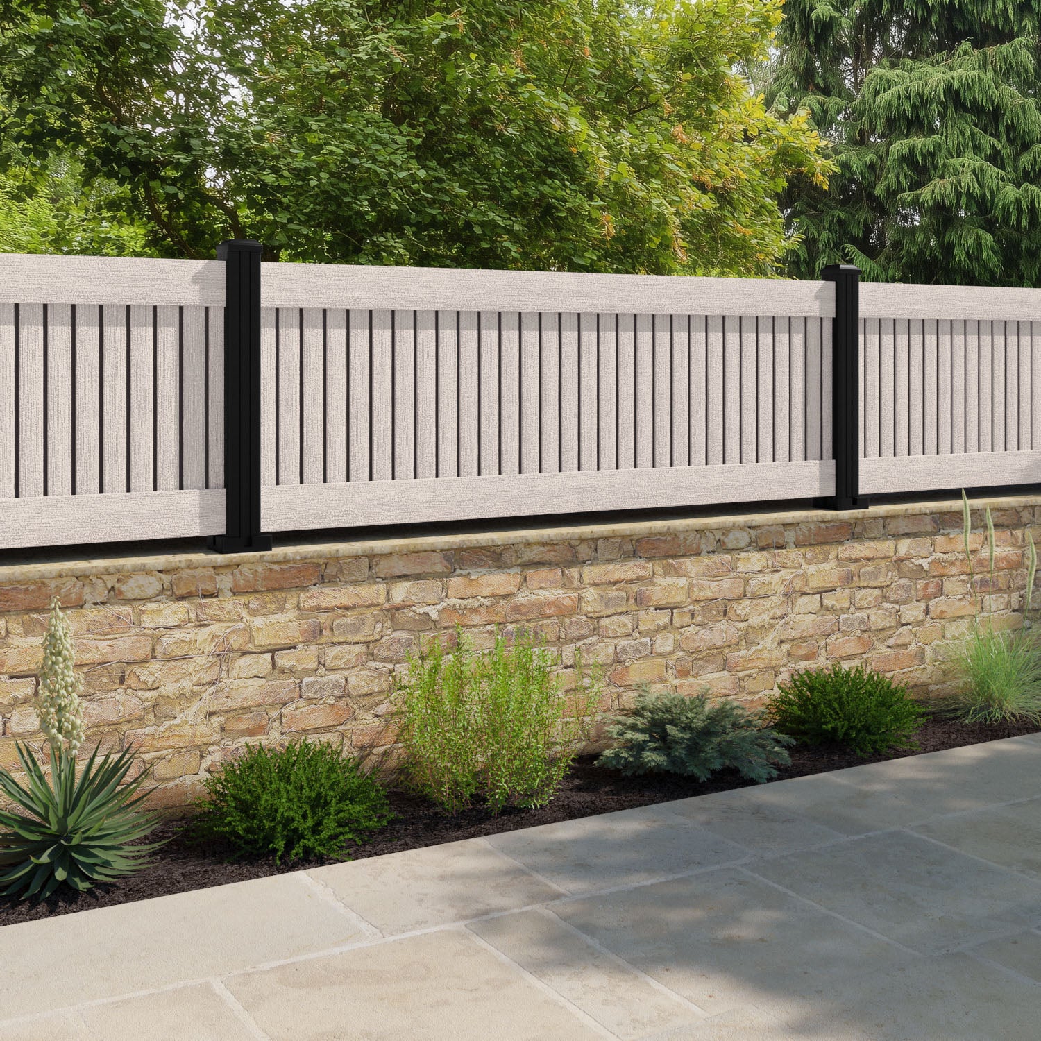 Virtis Fence Panel - Mid Stone - with our aluminium posts