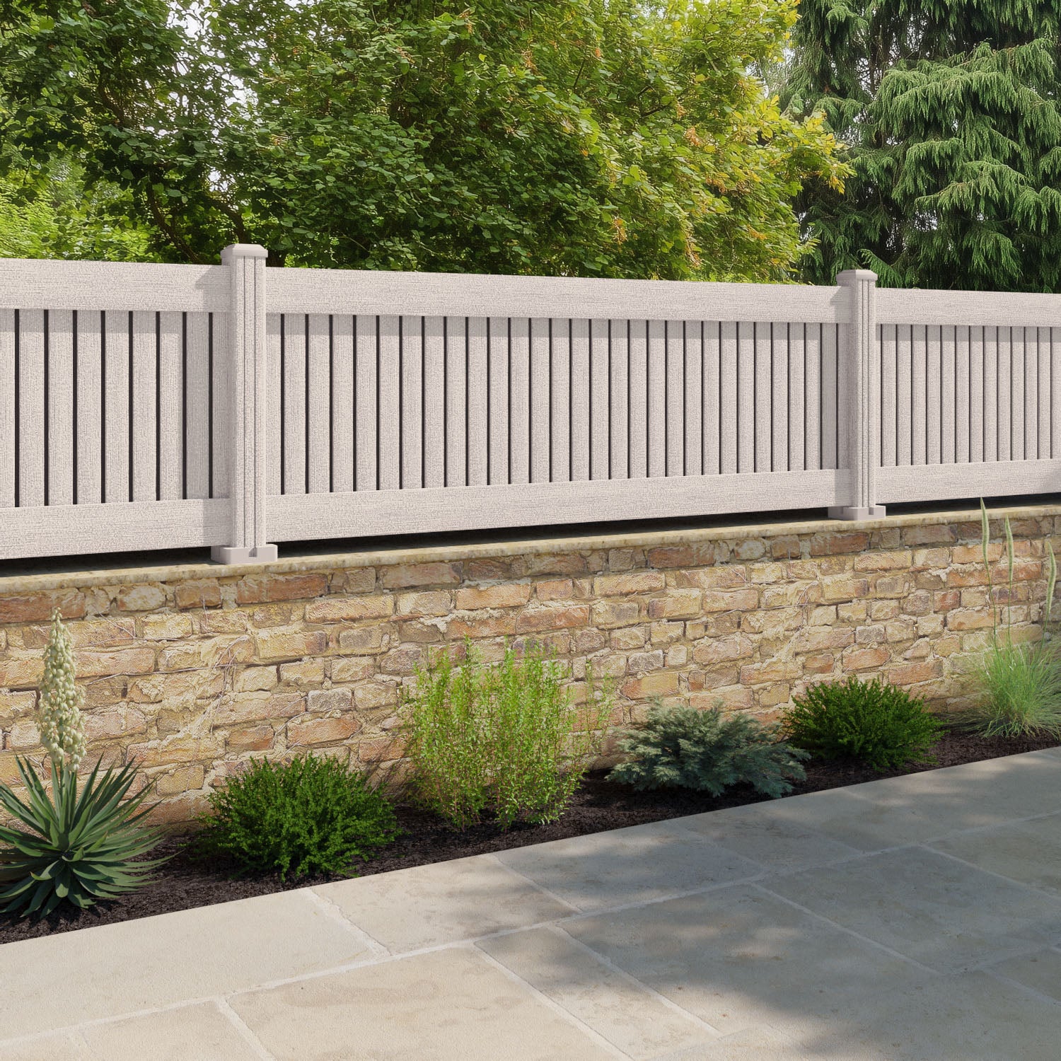 Virtis Fence Panel - Mid Stone - with our composite posts