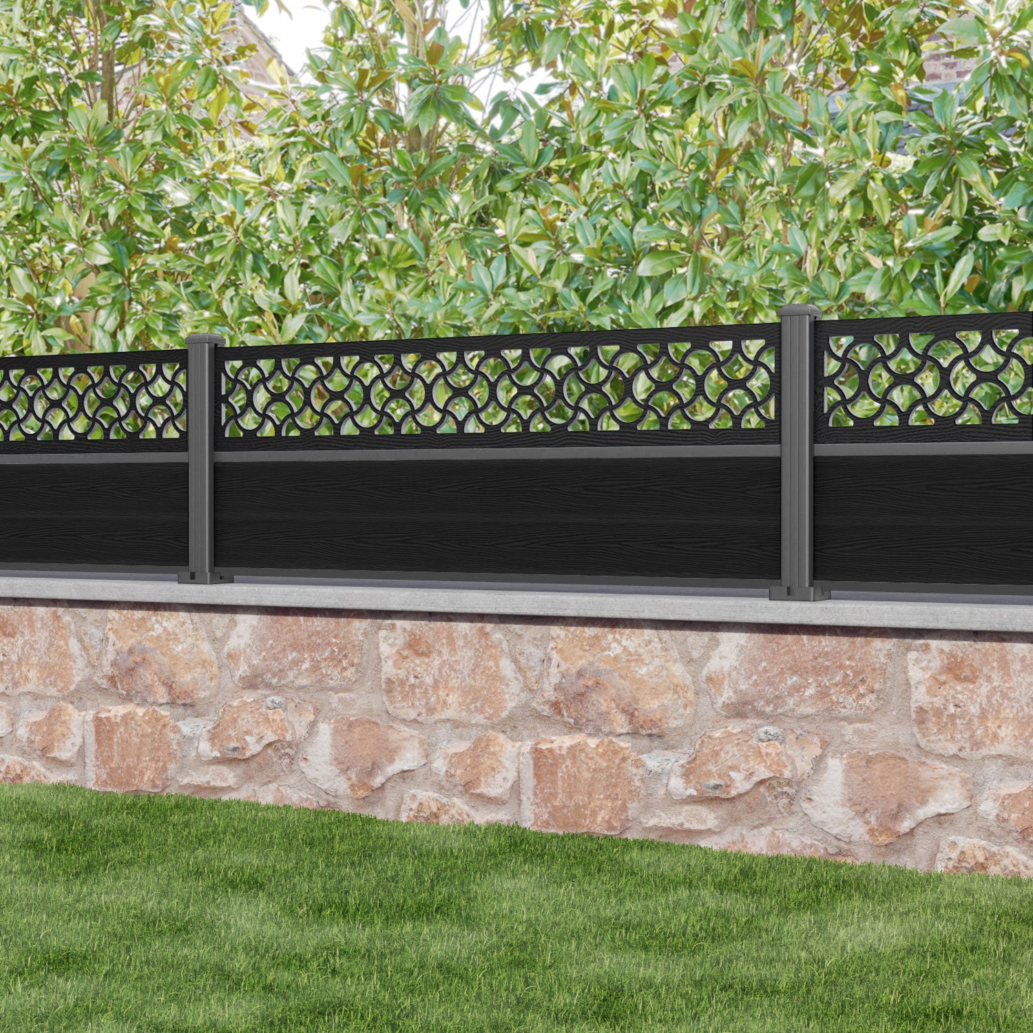 Classic Vida Fence Panel - Black - with our aluminium posts