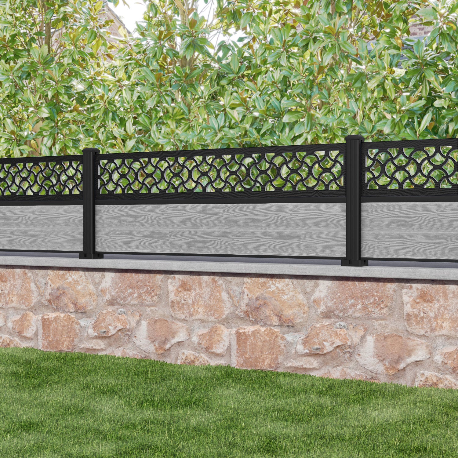 Classic Vida Fence Panel - Light Grey - with our aluminium posts