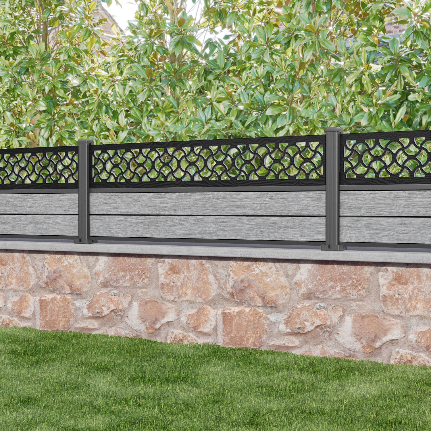 Fusion Vida Fence Panel - Light Grey - with our aluminium posts