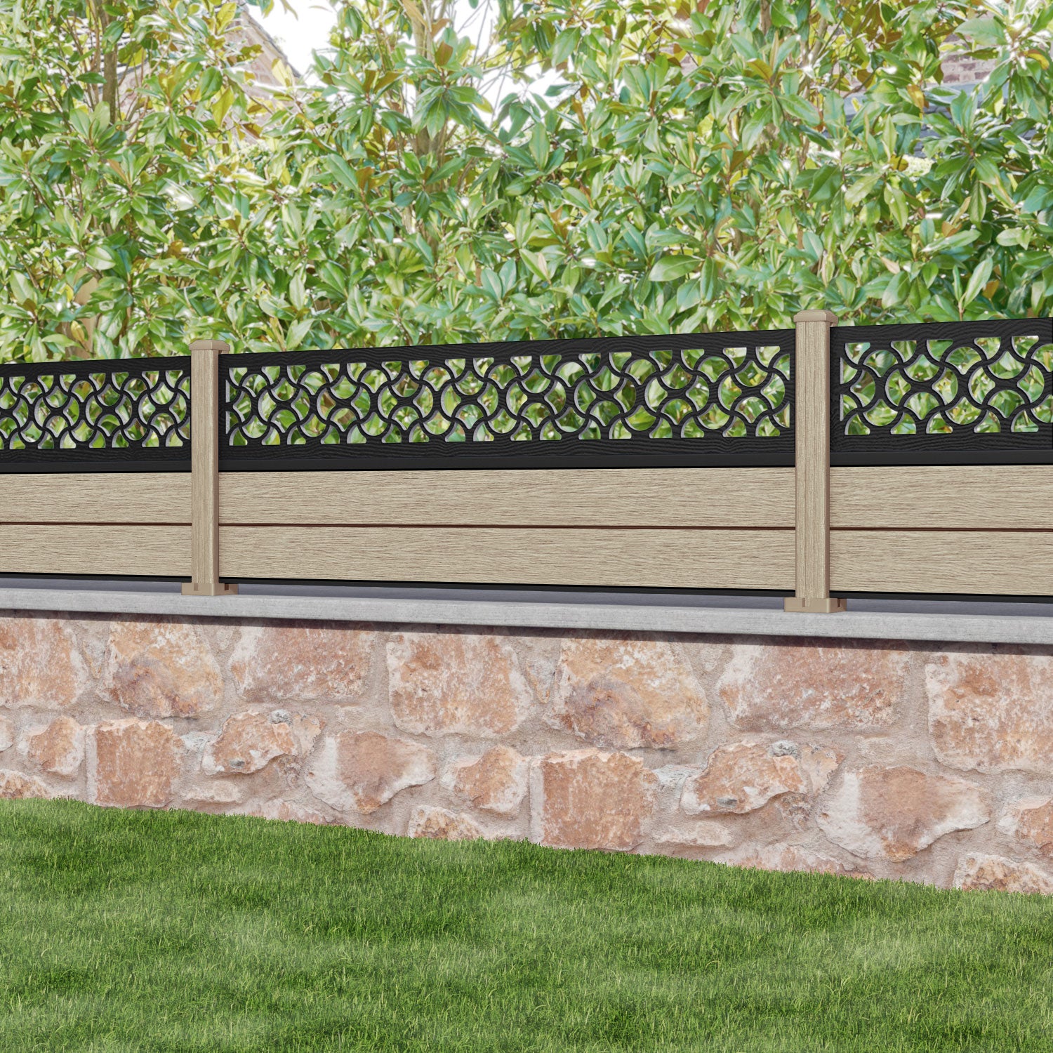 Fusion Vida Fence Panel - Light Oak - with our composite posts