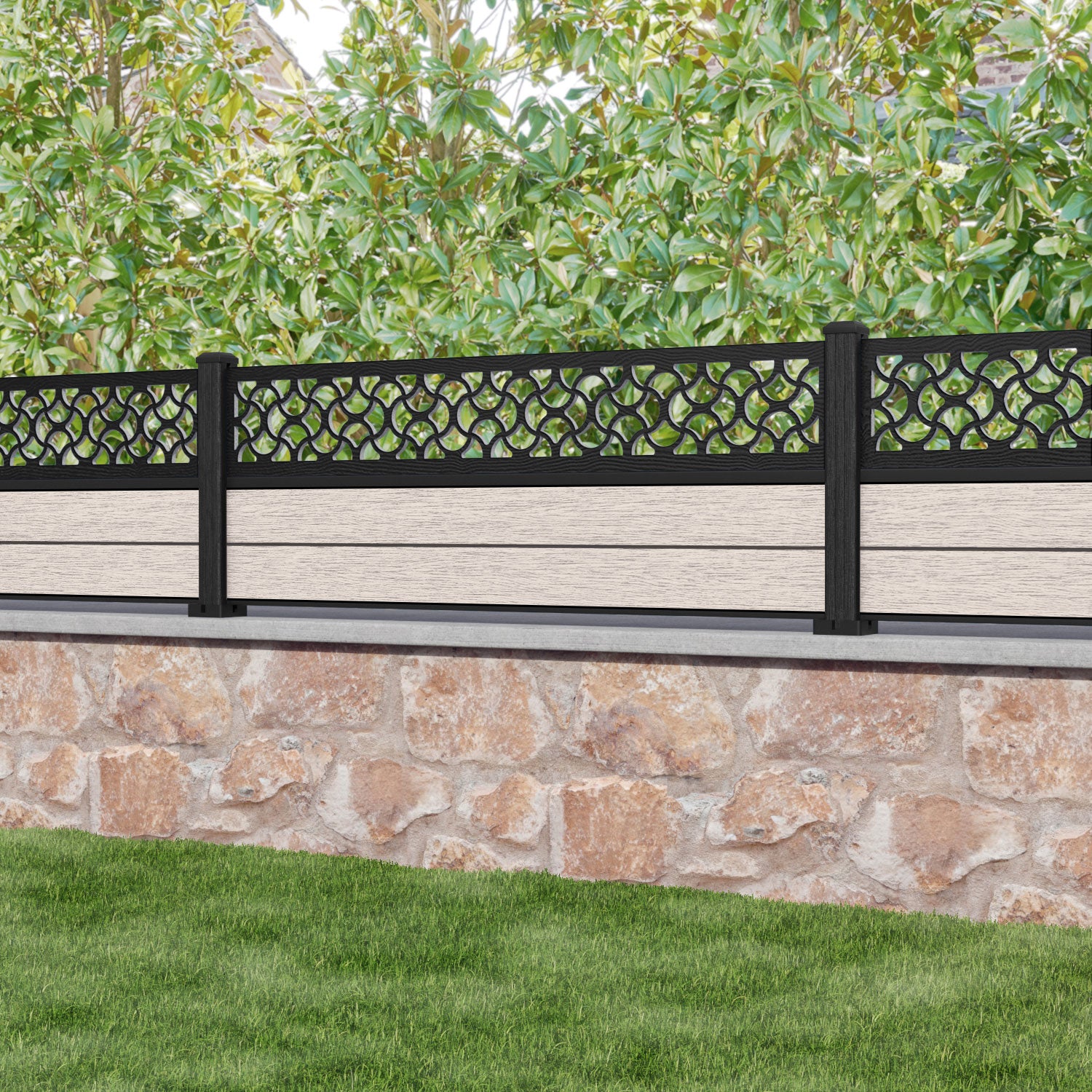 Fusion Vida Fence Panel - Mid Stone - with our composite posts