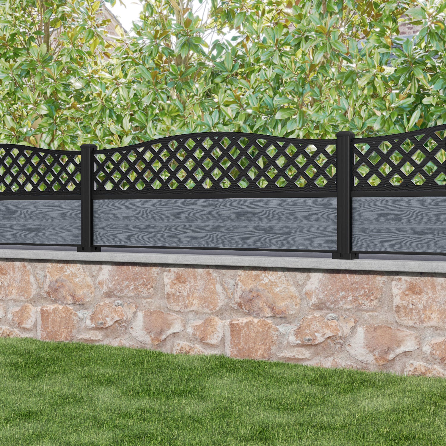 Classic High Wave Curved Top Fence Panel - Anthracite - with our aluminium posts