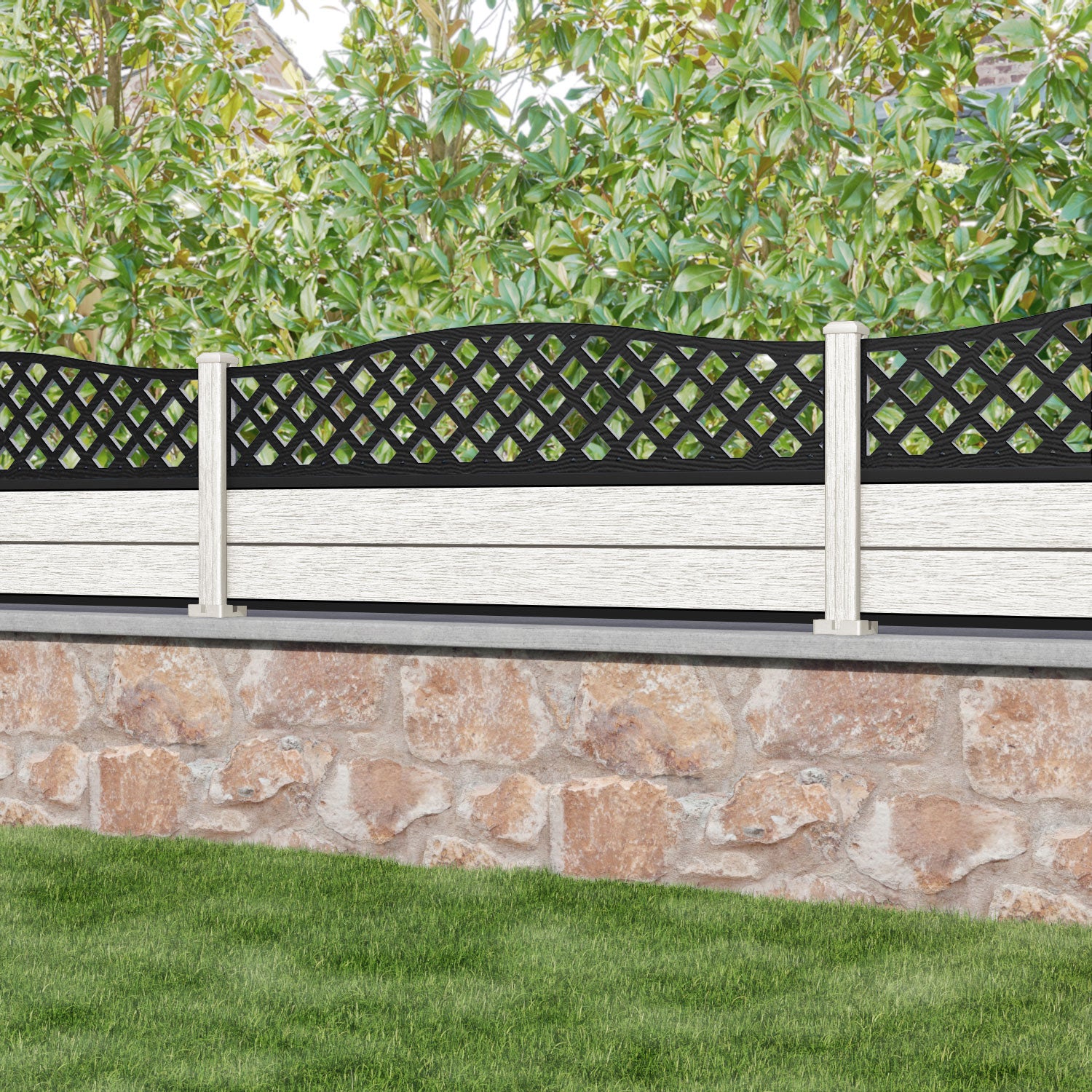 Fusion High Wave Fence Panel - Light Stone - with our composite posts