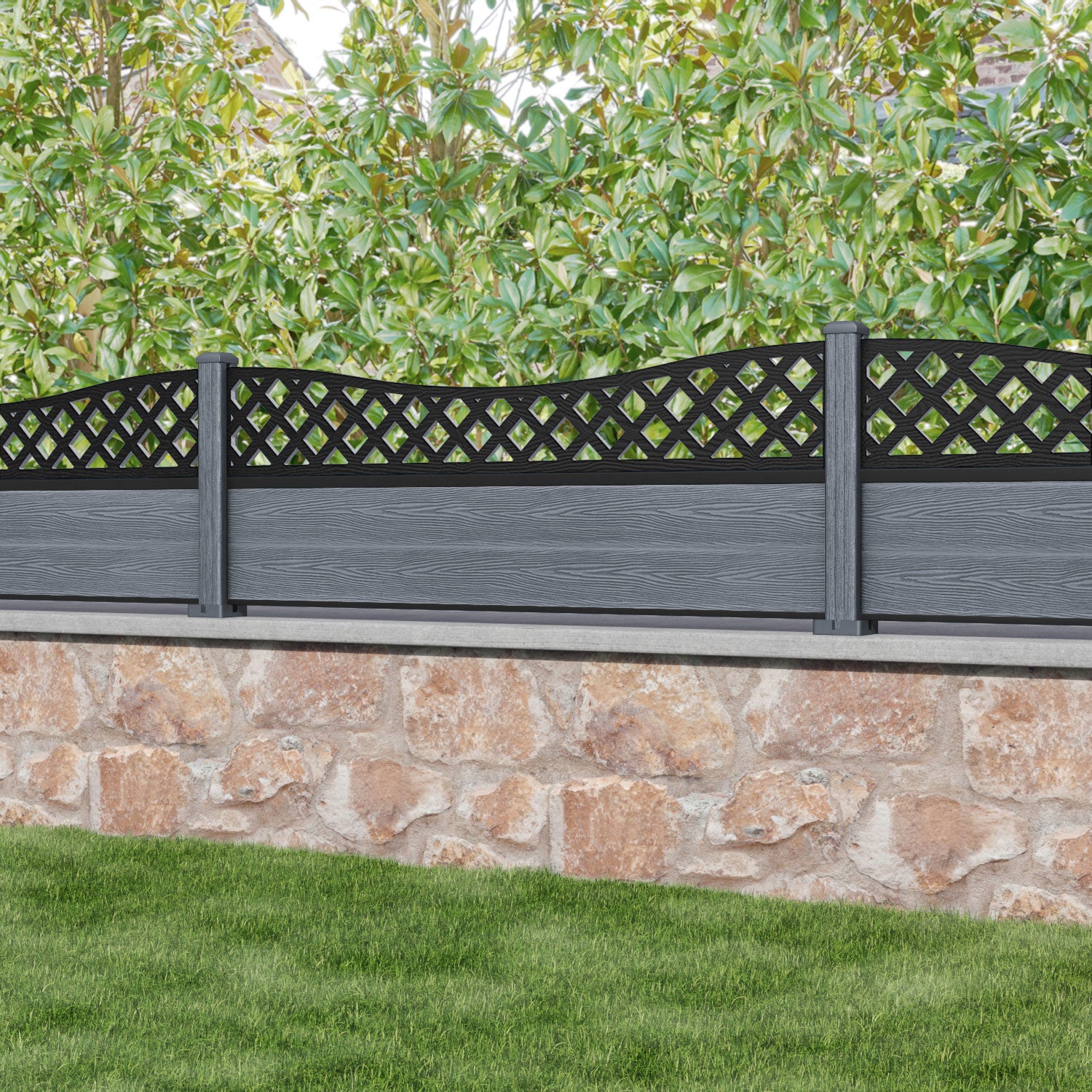 Classic Low Wave Curved Top Fence Panel - Anthracite - with our composite posts
