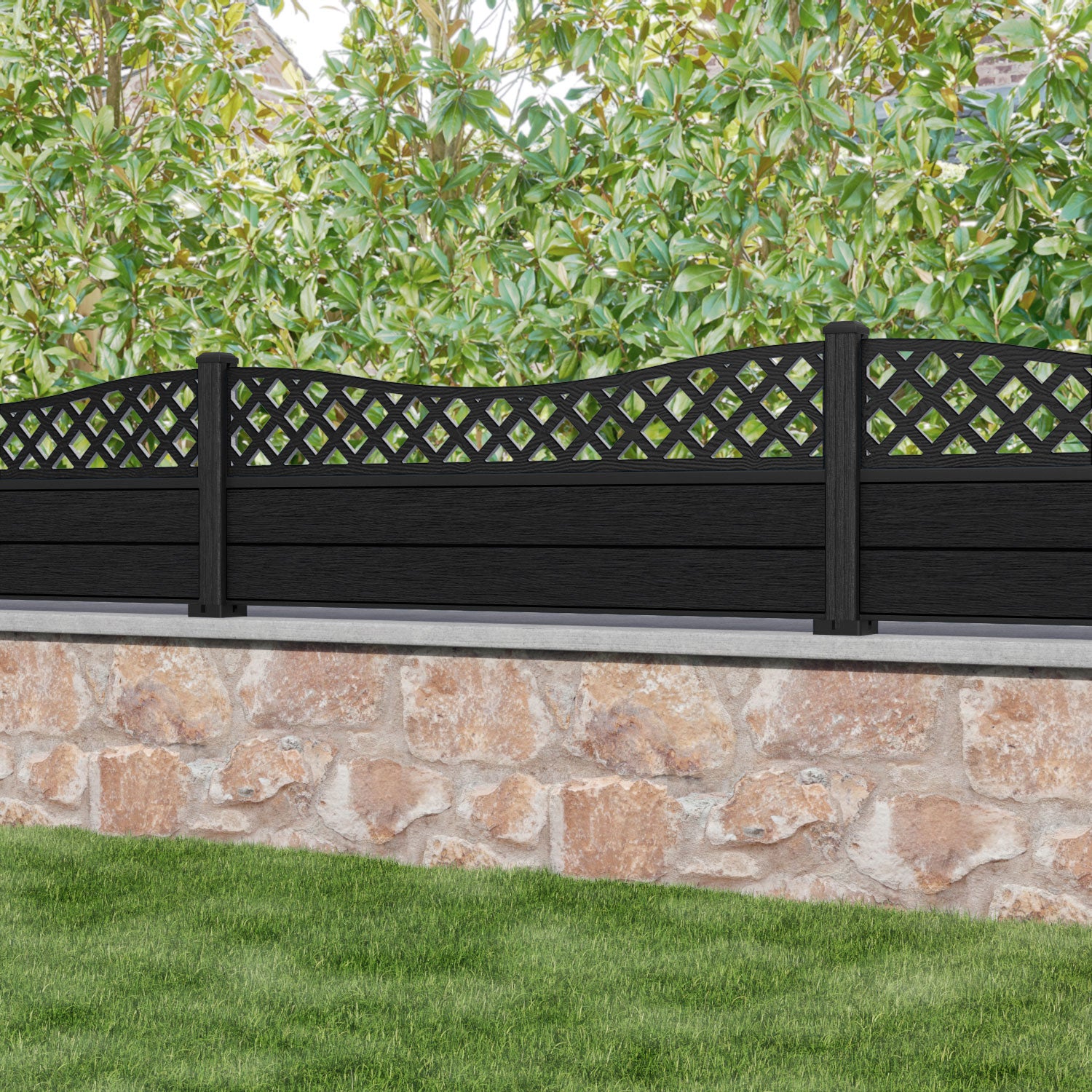 Fusion Low Wave Fence Panel - Black - with our composite posts